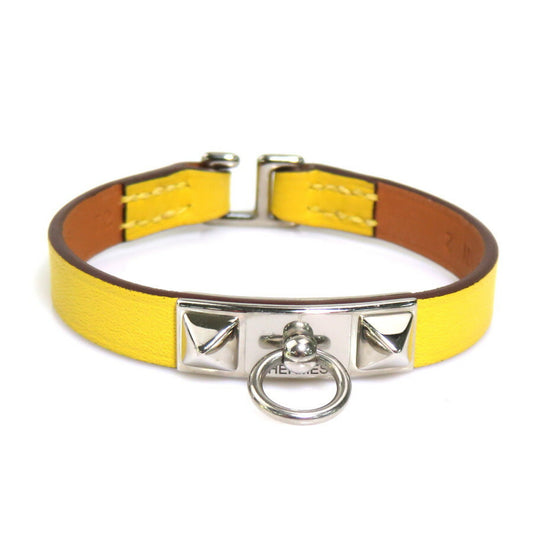 Hermes Hermès Microrival Swift Leather Jaune-Naples Bracelet, Silver, Women's, 56317a