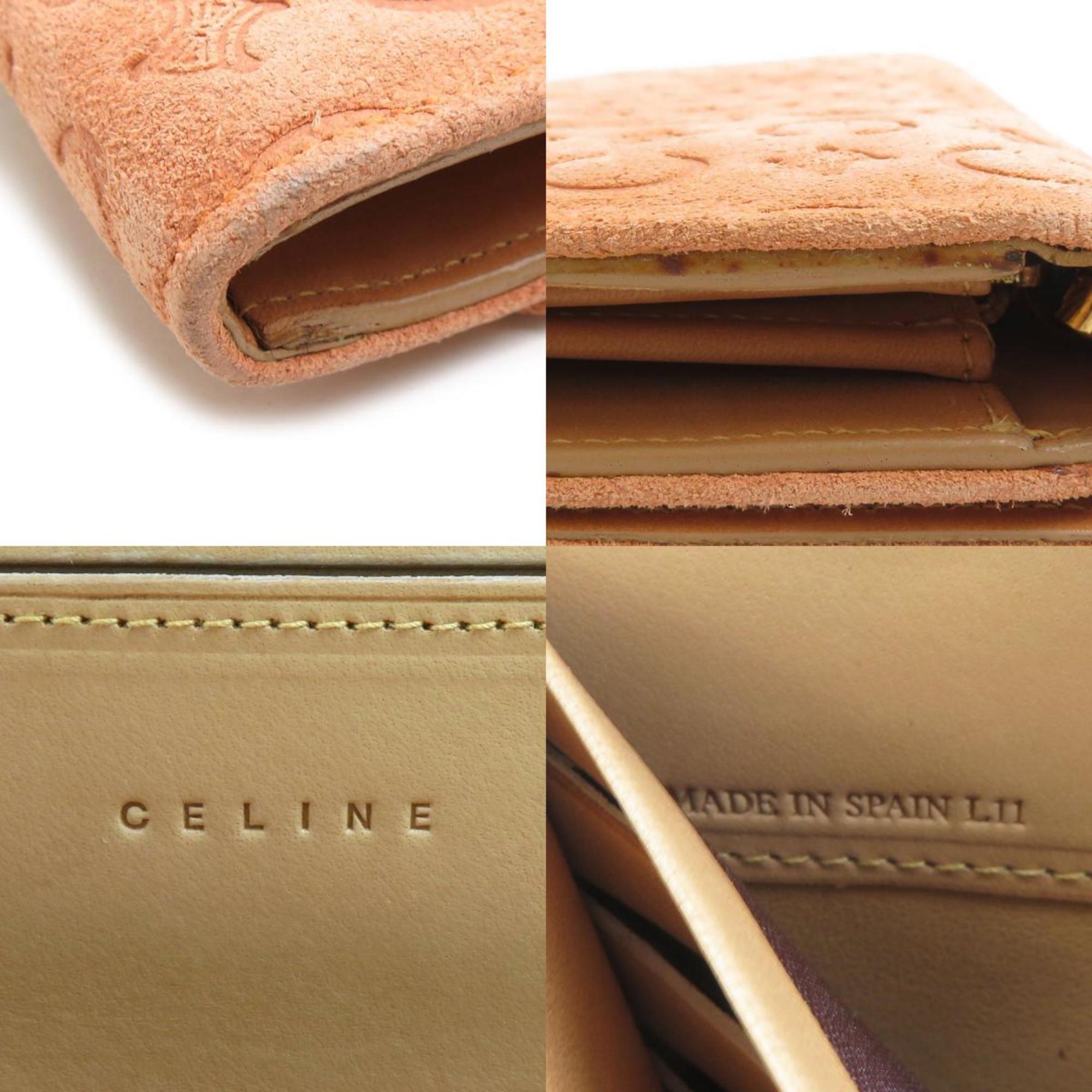 CELINE Long Wallet Suede Orange Beige Women's e60237a