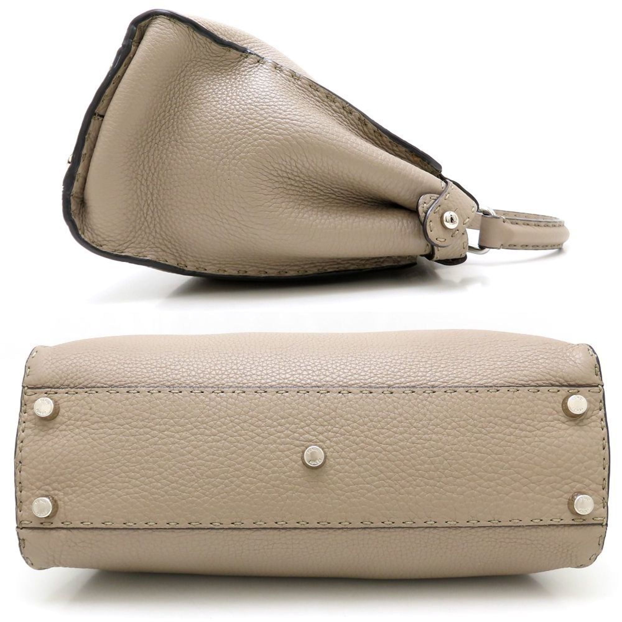 FENDI Peekaboo 8BN290 Handbag Selleria Leather Greige 352378