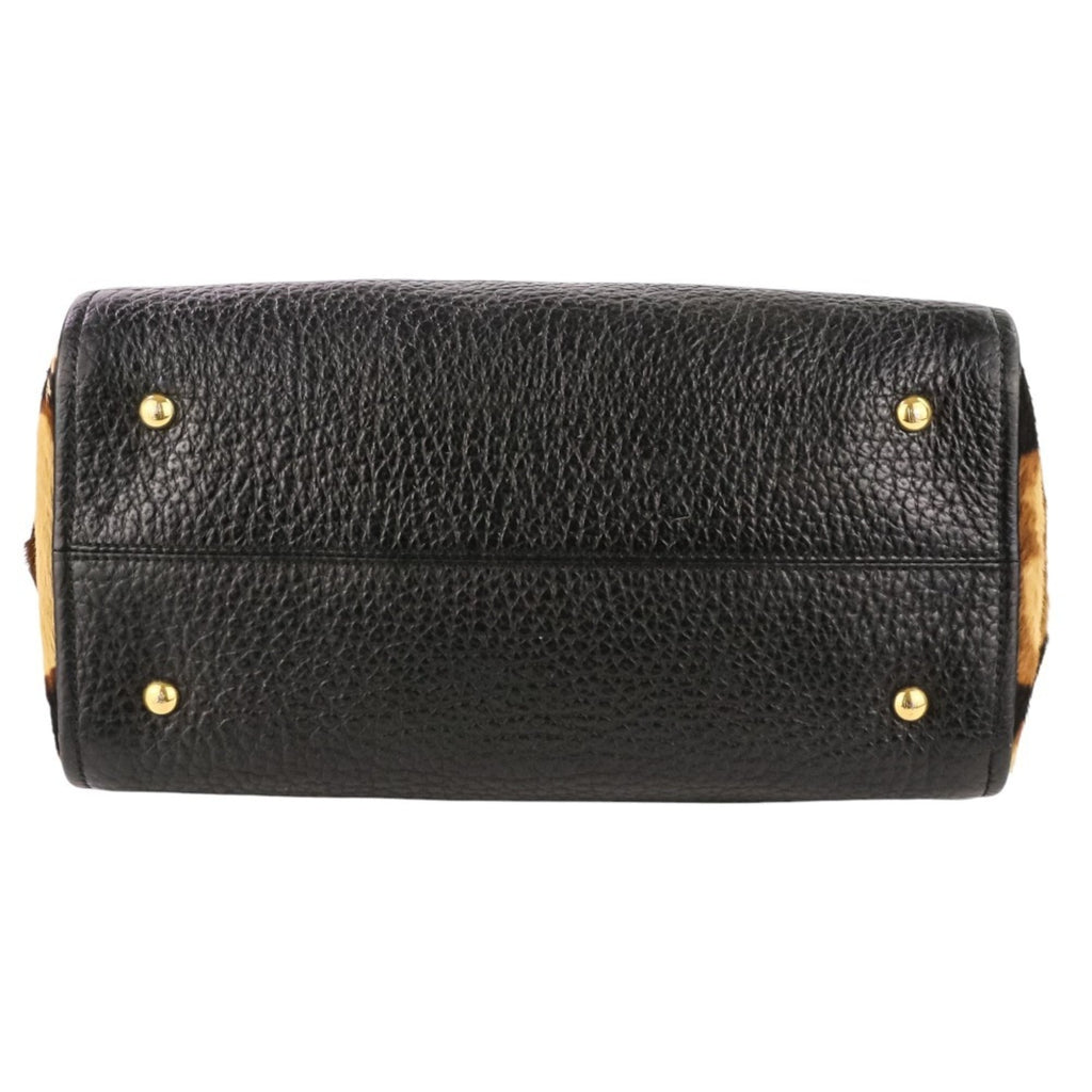 FENDI Chameleon Bag, Leather and Harako 2-Way Handbag, Black Brown, Women's