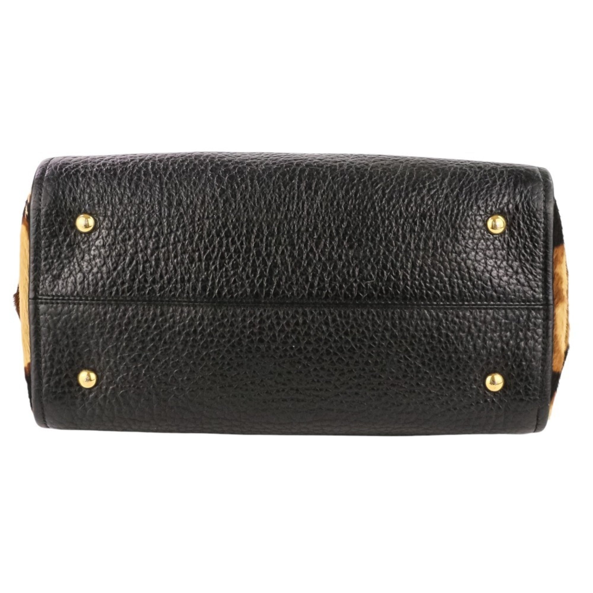 FENDI Chameleon Bag, Leather and Harako 2-Way Handbag, Black Brown, Women's