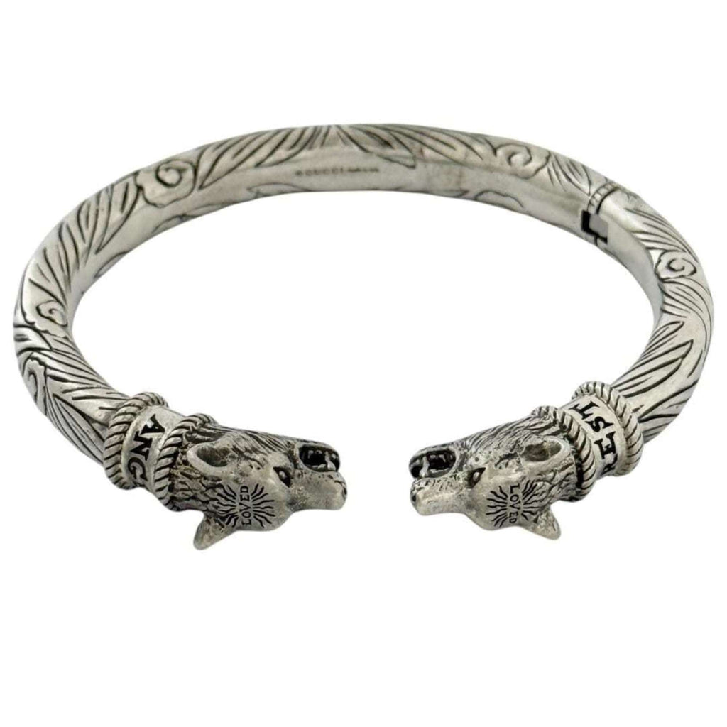 Gucci Men's Anger Forest Wolf Bangle Bracelet in Silver