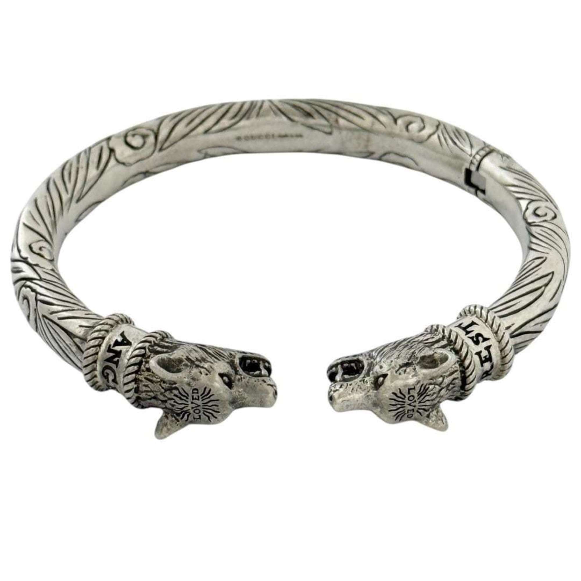 Gucci Men's Anger Forest Wolf Bangle Bracelet in Silver