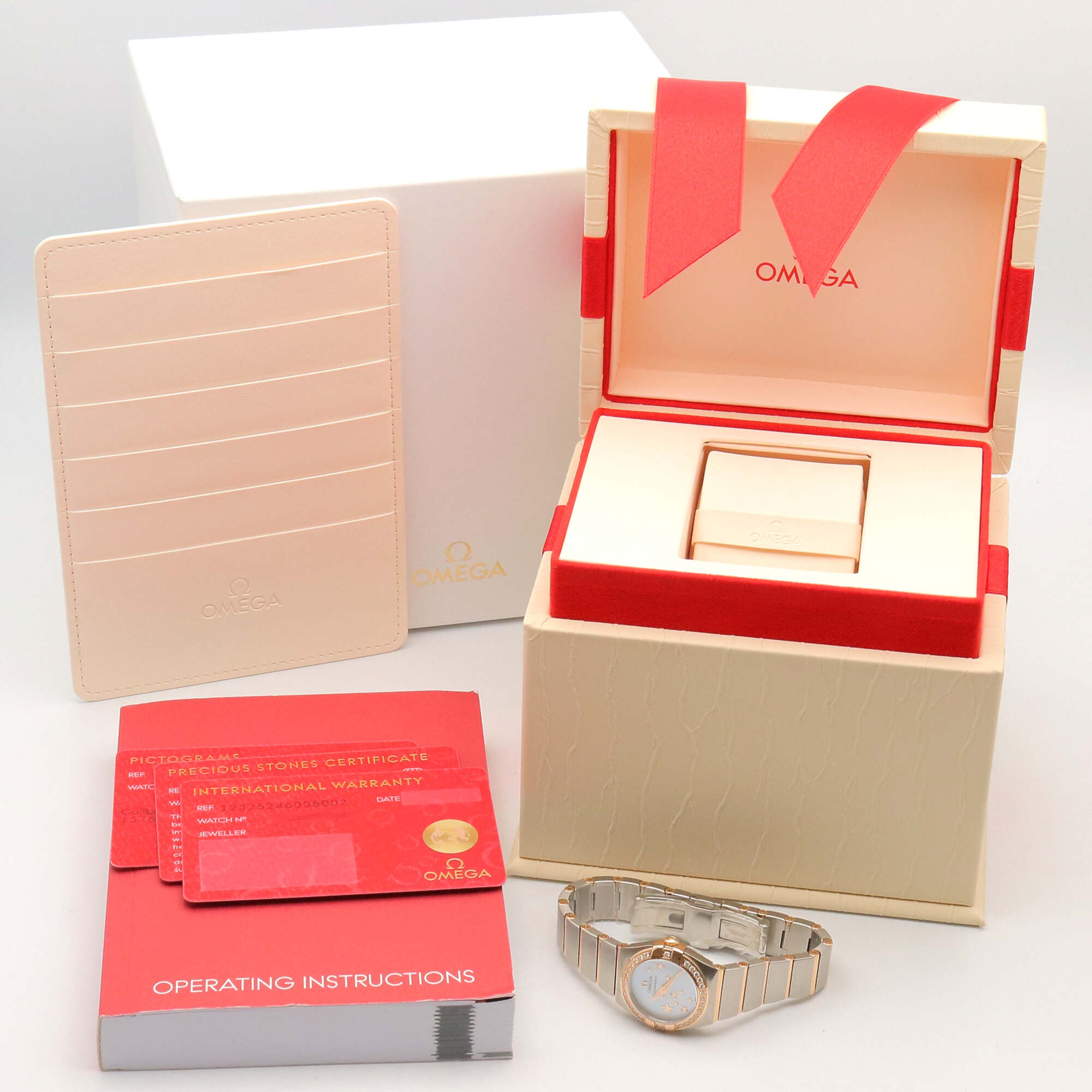 Omega Constellation Star Blue Diamond Bezel Watch, 18K Pink Gold (PG) Stainless Steel, Diamond, Ladies', White/White Mother-of-Pearl, 123.25.24.60.05.002 — Very Good