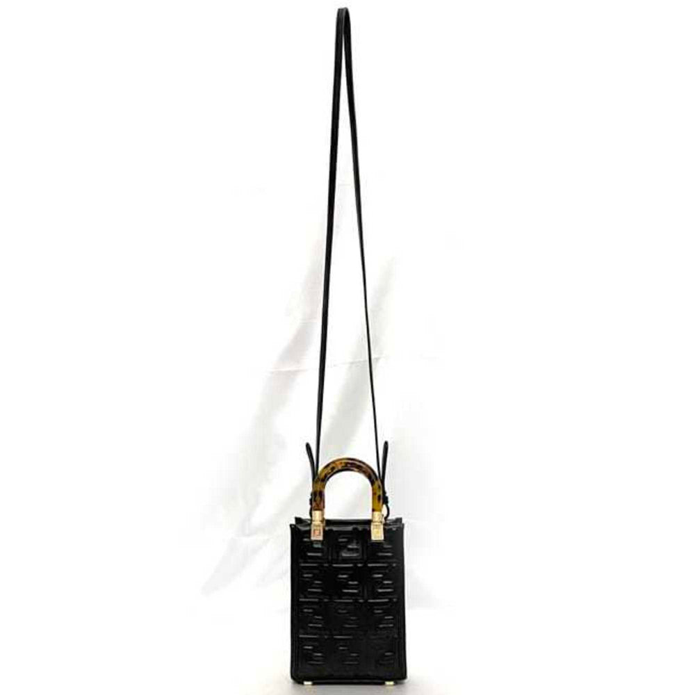 Fendi 2-way bag Sunshine f-21250 Black Tortoiseshell 8BS051 Leather FENDI FF Embossed Women's Compact — Like New