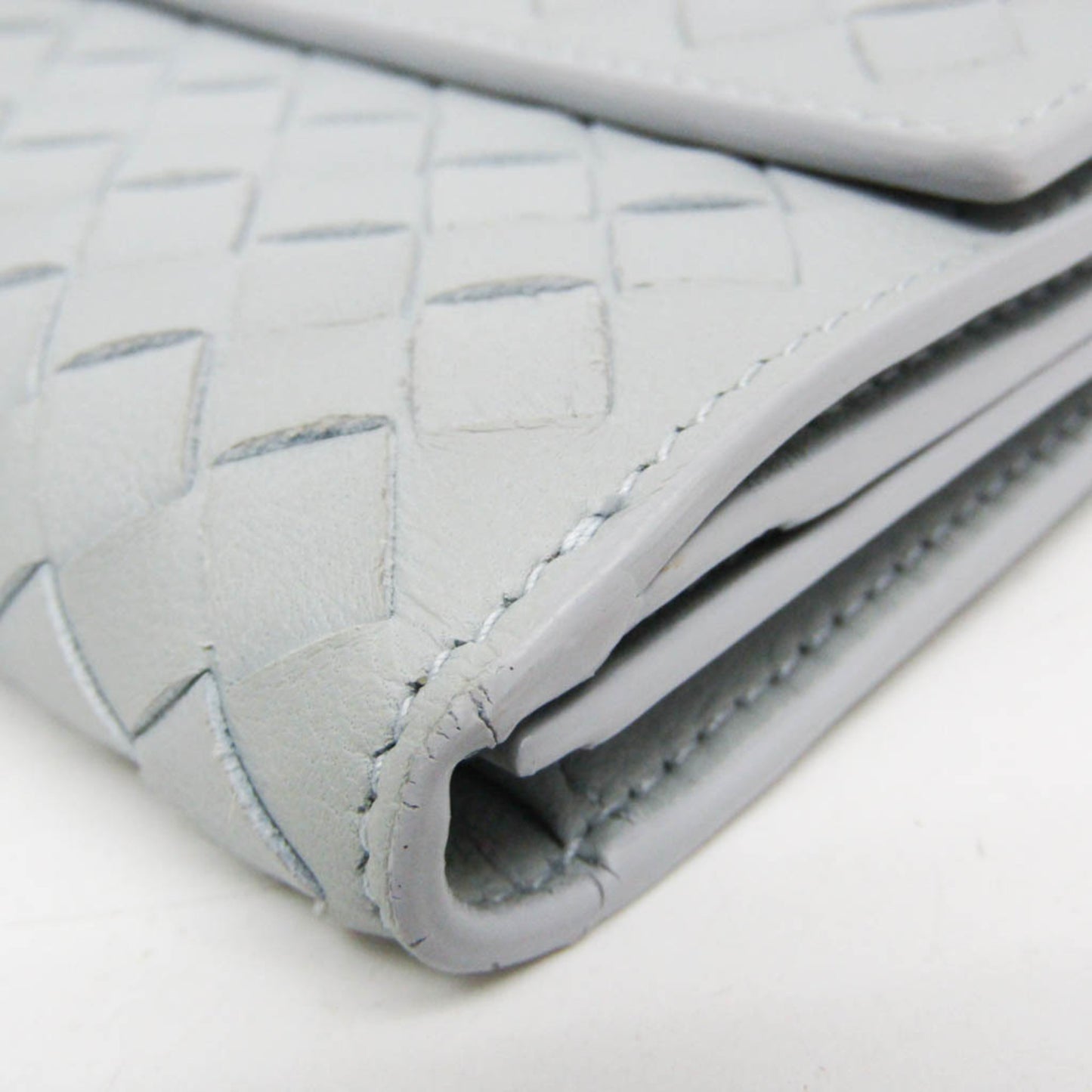 Bottega Veneta Intrecciato Men,Women Leather Long Wallet (bi-fold) Light Blue Gray