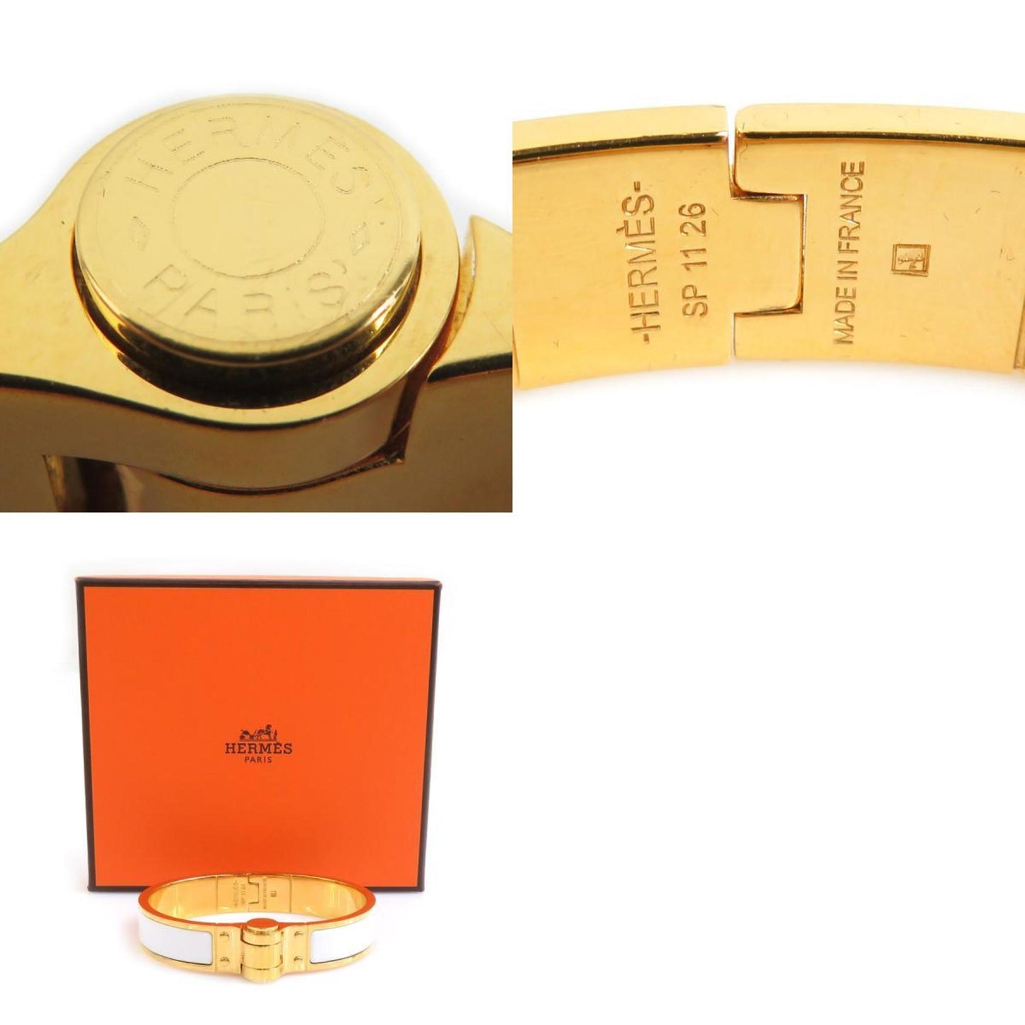 Hermes Hermès Charnière PM Bracelet/Bangle in Metal, Enamel, White and Gold, Women's, r10775a