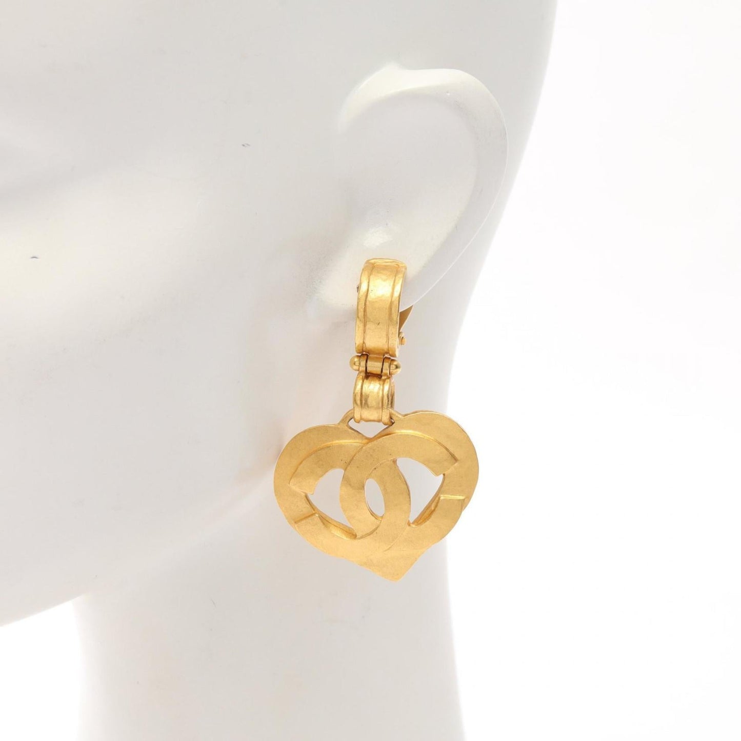 CHANEL Coco Mark Heart Earrings, Gold Plated, Women's