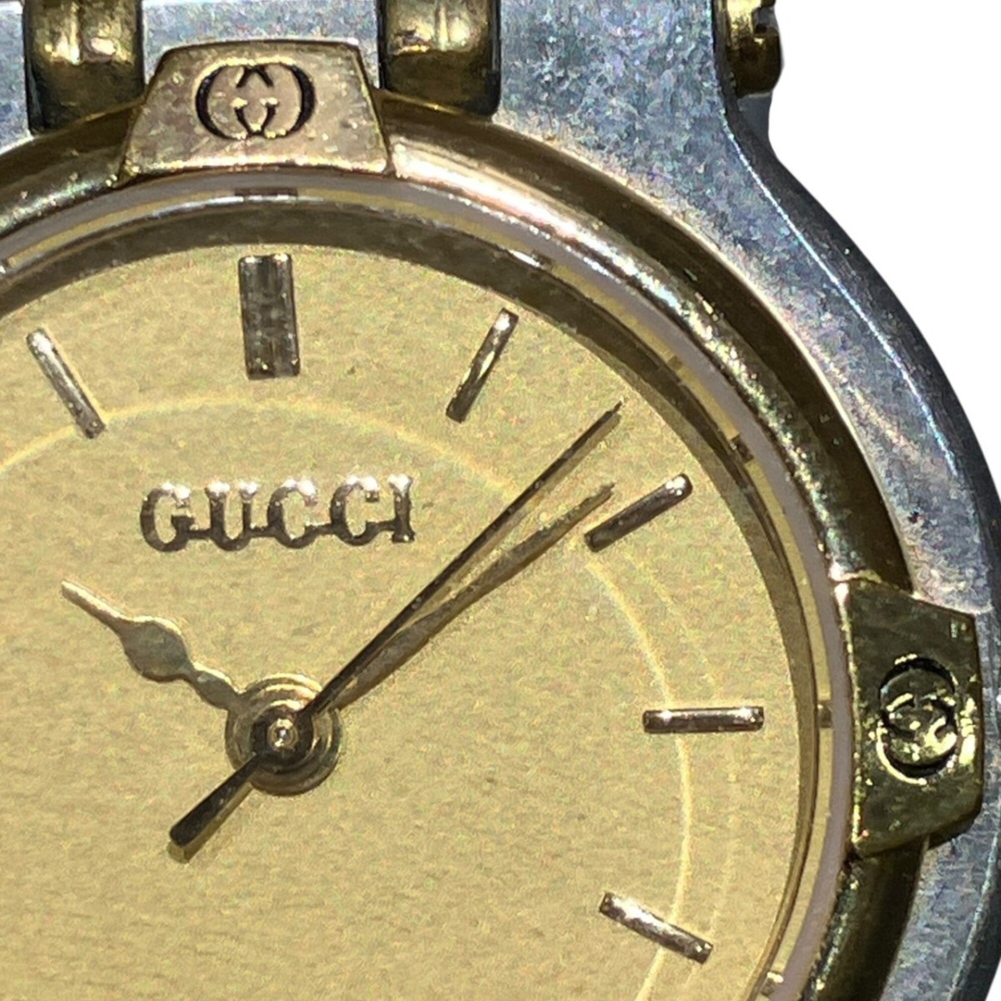 Gucci watch, total weight 51.2g, stainless steel, quartz movement, gold dial, 9000L — Good