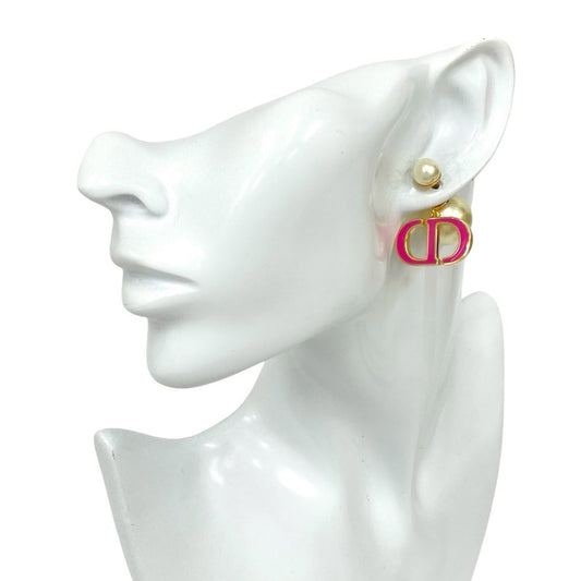 Christian Dior CD Logo GP Faux Pearl Earrings in Pink Gold 09186