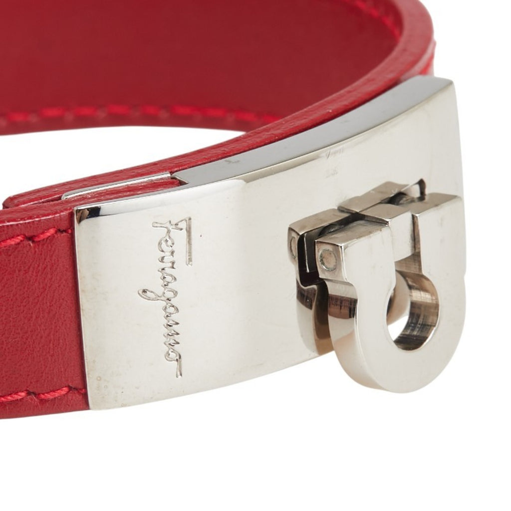 Salvatore Ferragamo Gancini Bracelet in Red, Silver, Leather and Metal for Women
