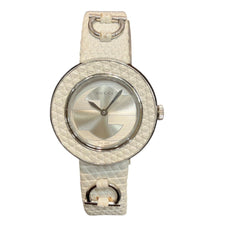 Gucci Horsebit watch, total weight 24.6g, stainless steel, genuine leather strap, quartz movement, white mother-of-pearl dial, 129.5 — Good