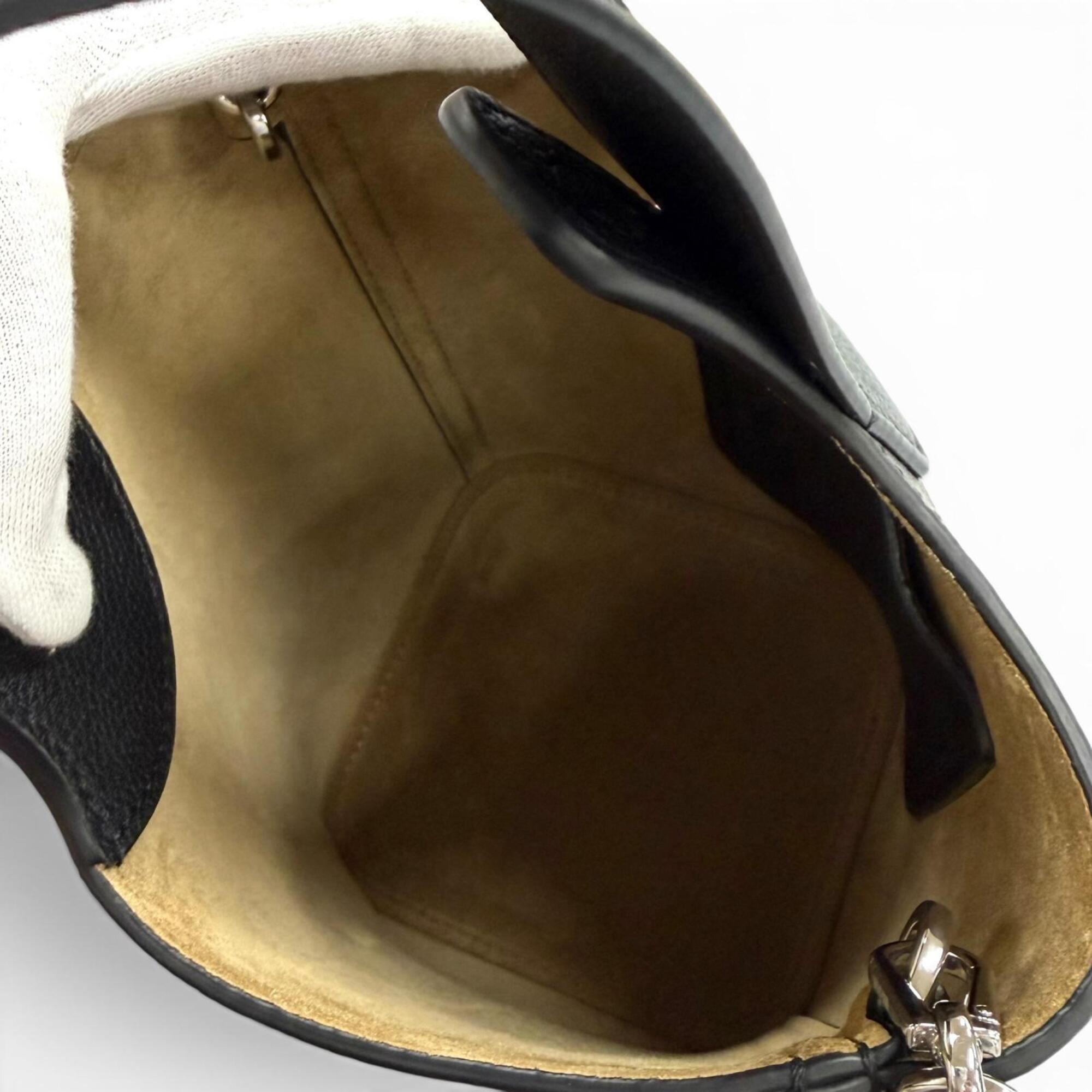 LOEWE AANBBBMX31 Pebble Bucket Bag Mini Soft Grain Calf Anagram Leather 2-Way Shoulder Black Silver Hardware Made in Spain Women's Comes with Dust — Like New