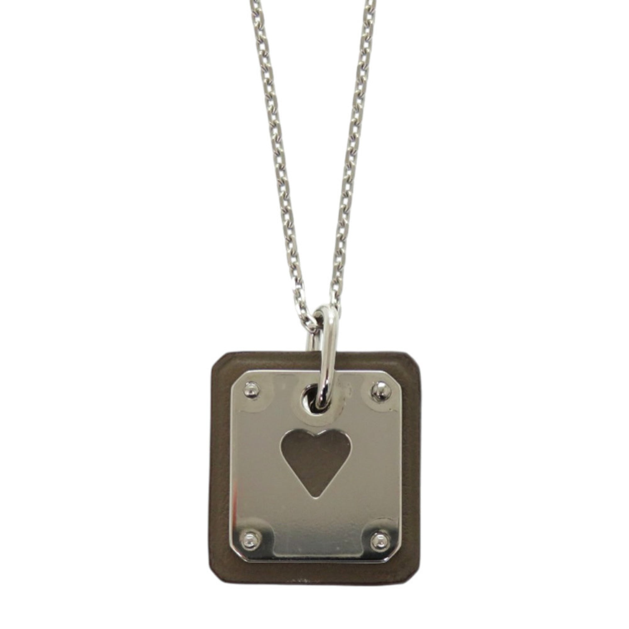 Hermes Like new Hermès Asde Coeur Ace of Hearts leather and metal brown necklace with Z markings, model 1006 — Like New