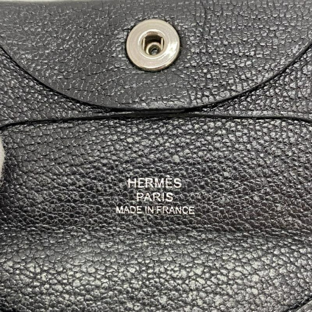 HERMES Leather Wallet/Coin Case Black
