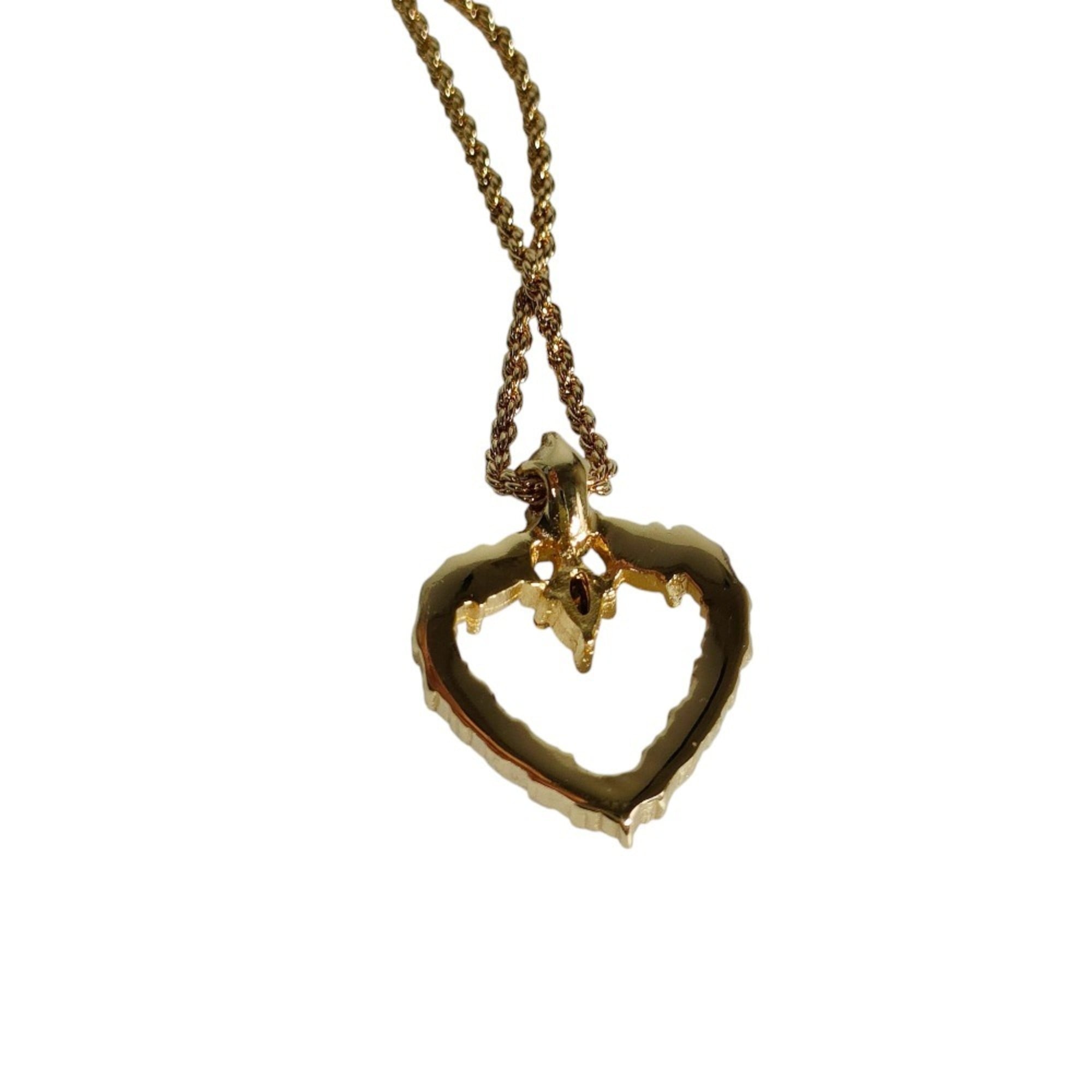 Christian Dior Vintage Heart Rhinestone Charm Necklace, Gold, Women's