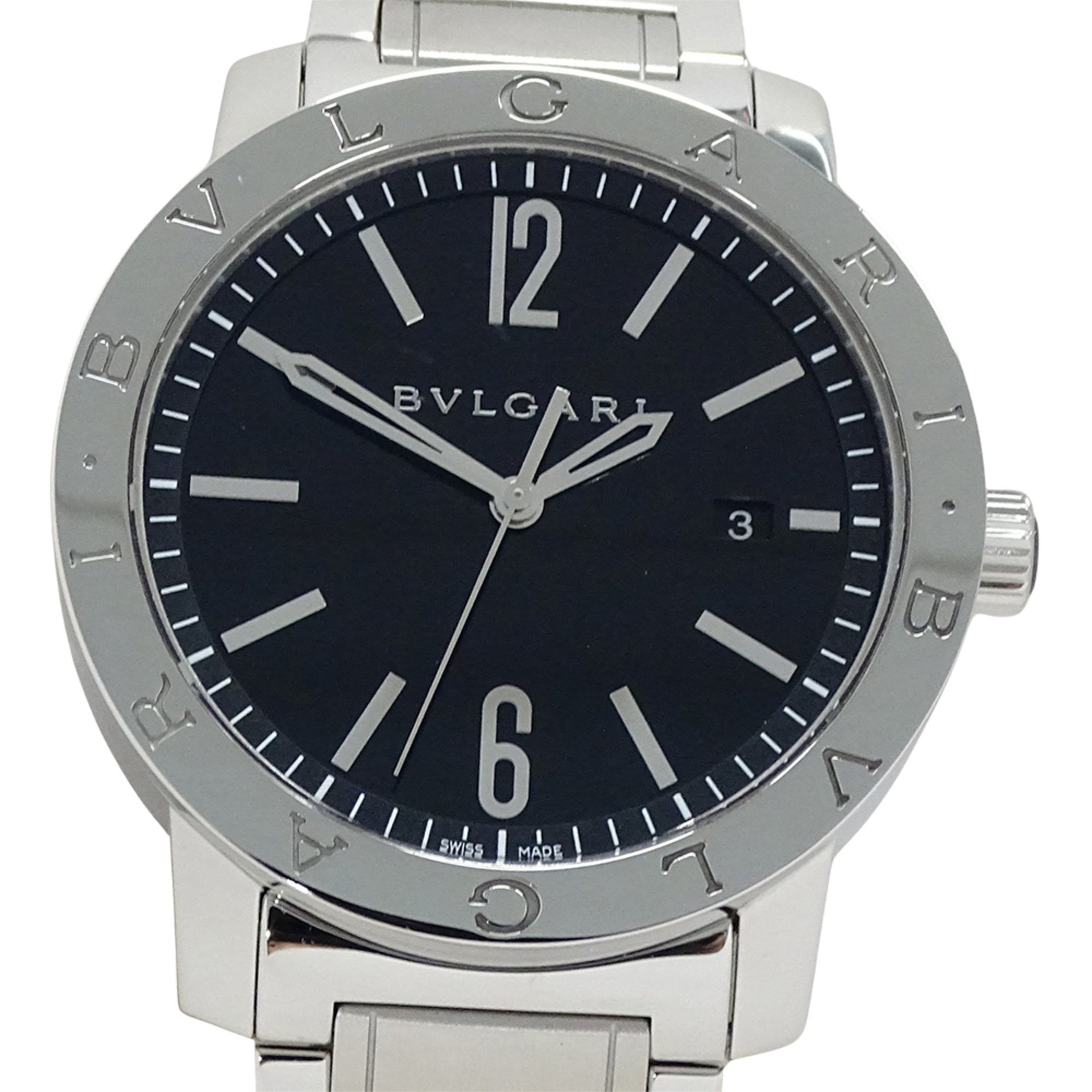 Bulgari BVLGARI Men's Watch, Brand: Date Automatic AT Stainless Steel SS BB41S Silver Black Open Caseback — Good