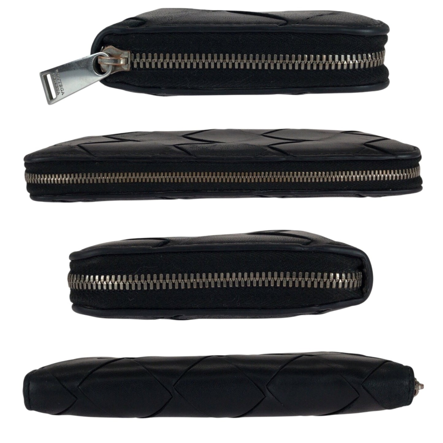 BOTTEGA VENETA Maxi Intrecciato Black Leather Long Wallet with Silver Hardware for Men