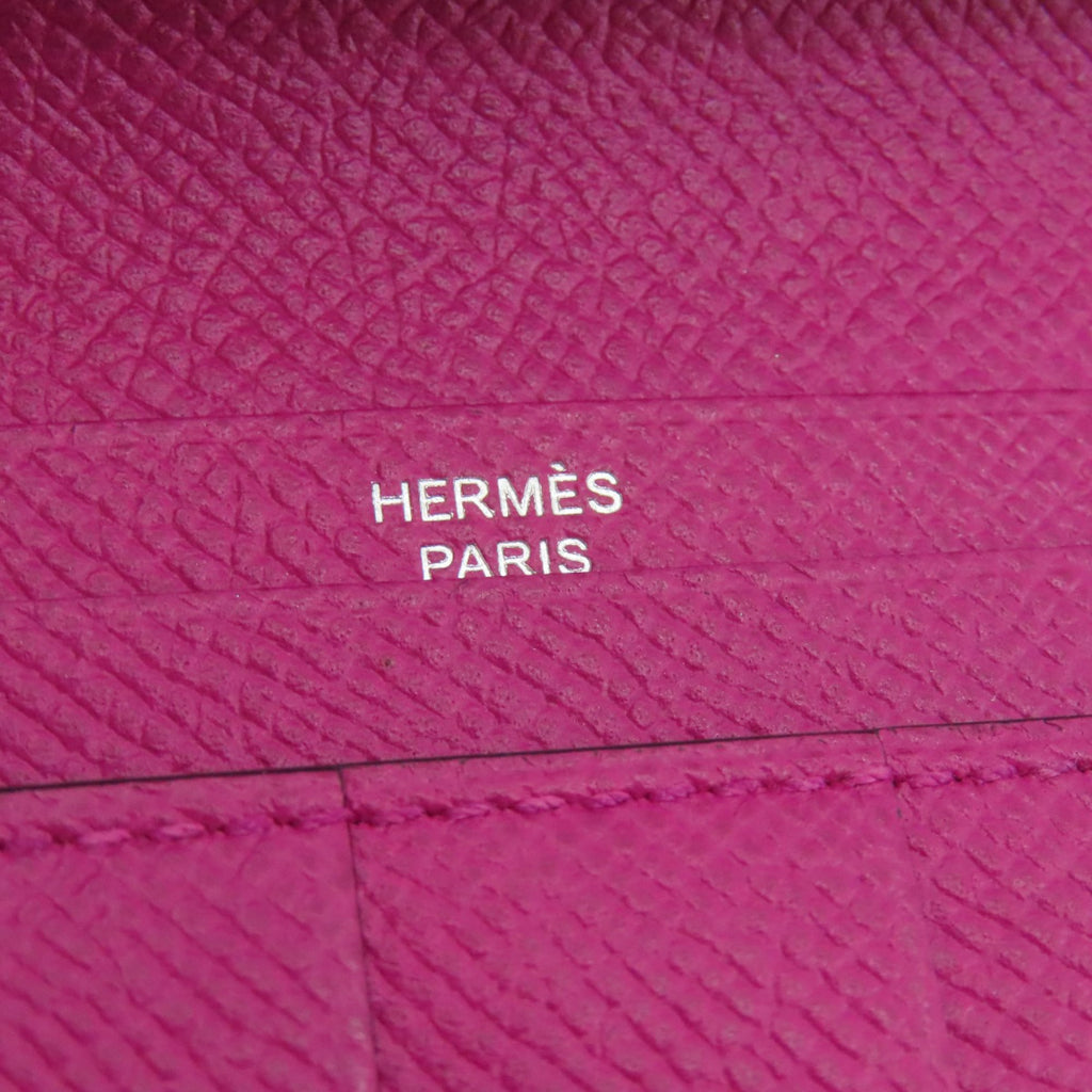 Hermes Hermès Bearn soufflet long wallet in blue indigo and rose purple with silver hardware, Epson, for women.