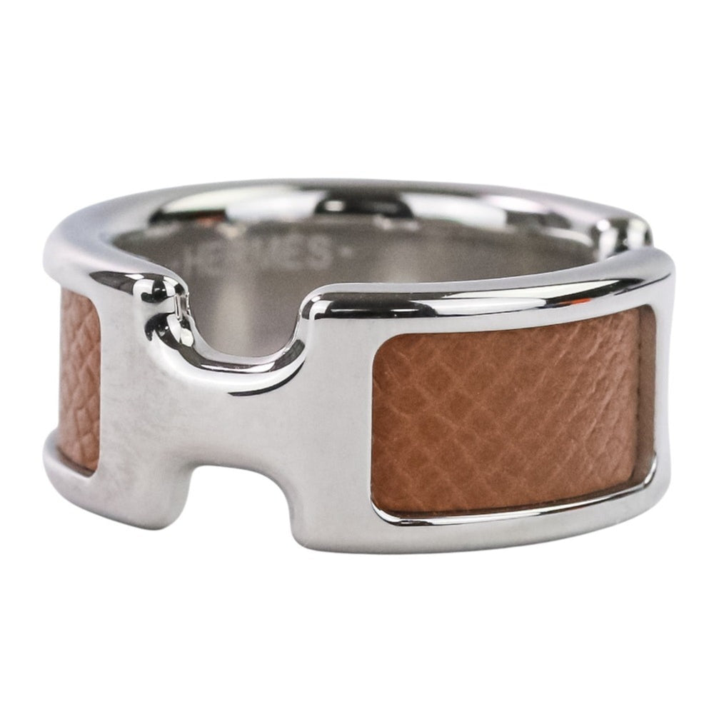 HERMES Olympe PM Ring, Small, Silver, Brown, Women's — Like New