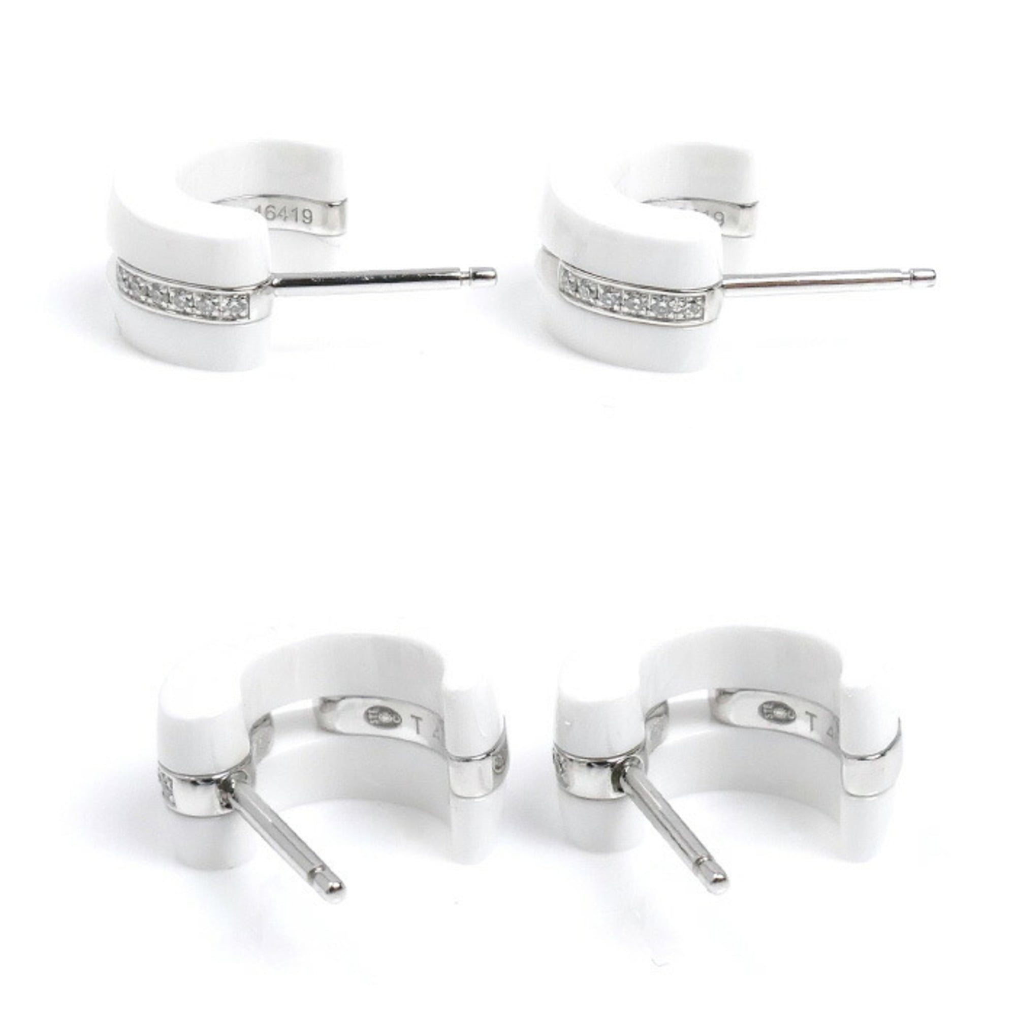 CHANEL 18K White Gold and Ceramic Ultra Collection Diamond Earrings J4303, 8.1g, Women's