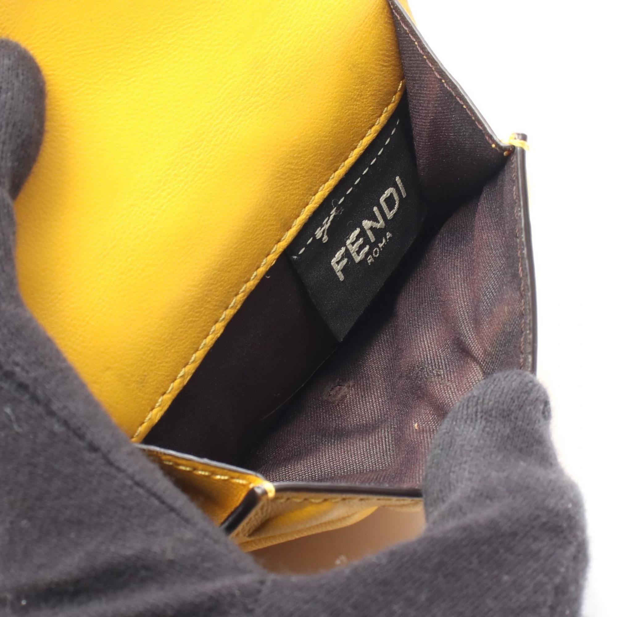 Fendi Baguette Micro Tri-fold Wallet, Leather, Women's, Yellow