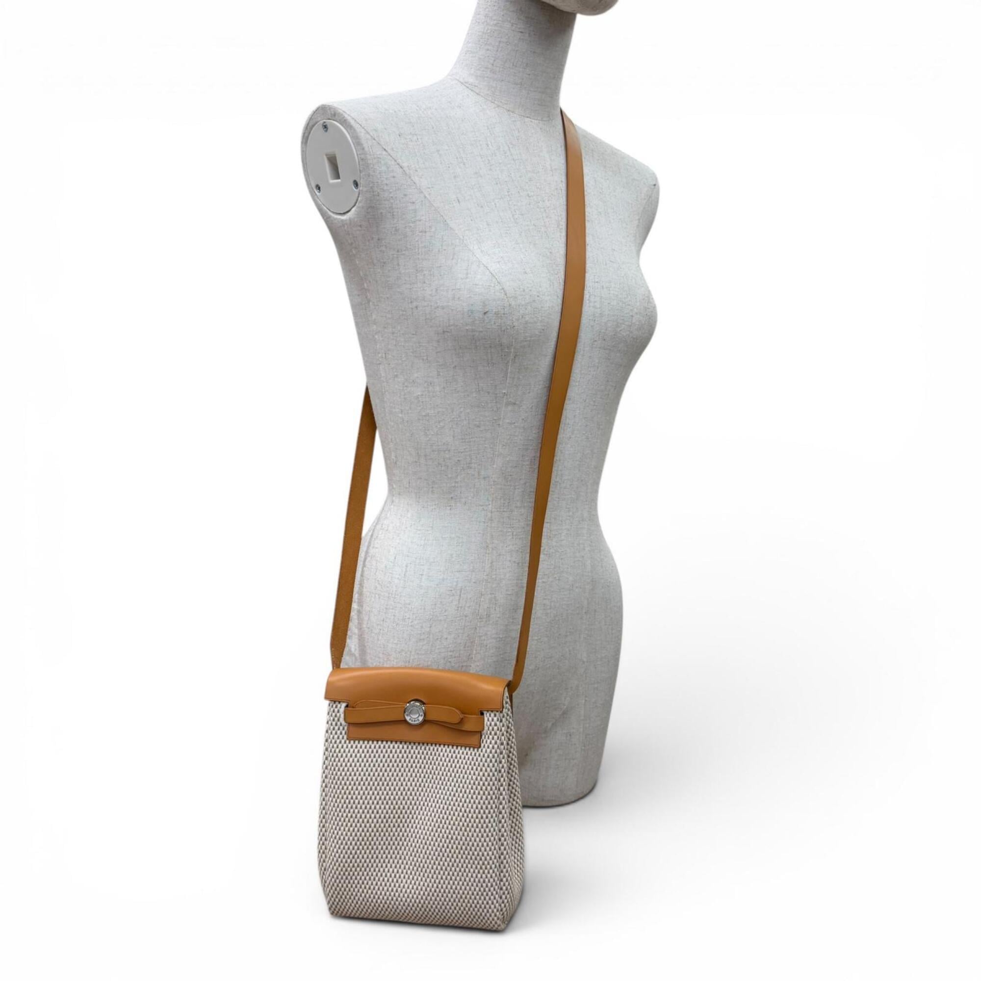 HERMES Herbag TPM Shoulder Bag Toile GM Officier Leather Natural Beige Black Silver Hardware □H Stamp Made in France Women's — Like New