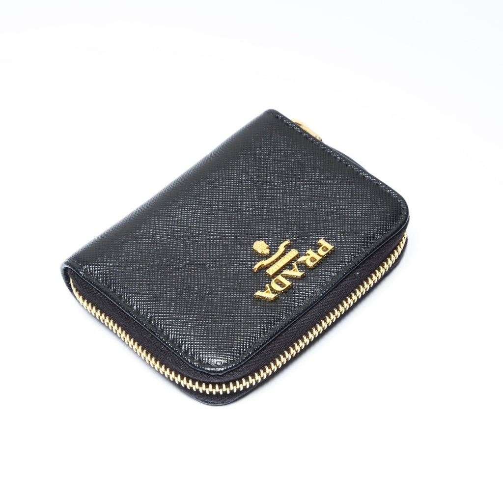 Prada Saffiano Leather Round Zip Wallet/Coin Case Compact Black