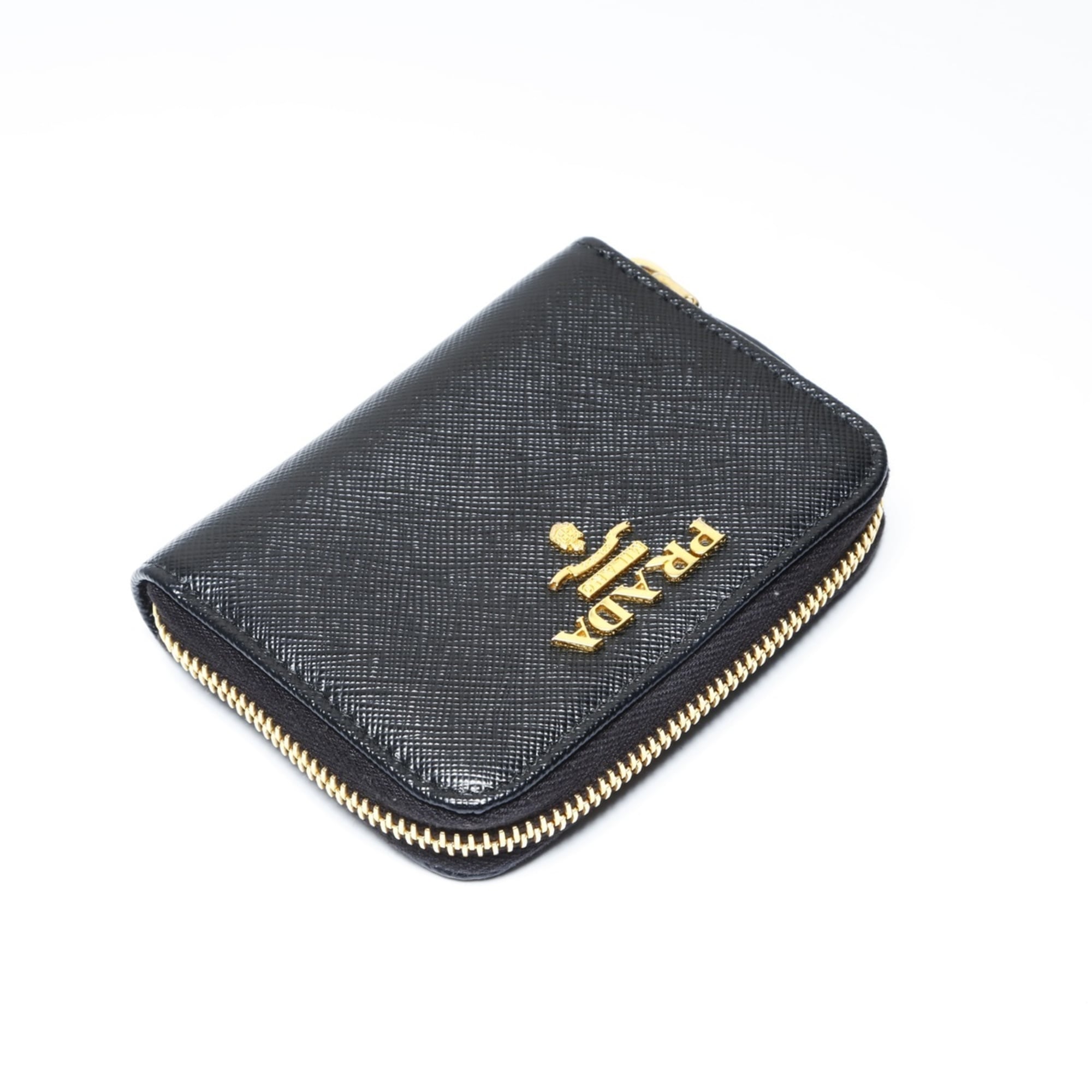 Prada Saffiano Leather Round Zip Wallet/Coin Case Compact Black