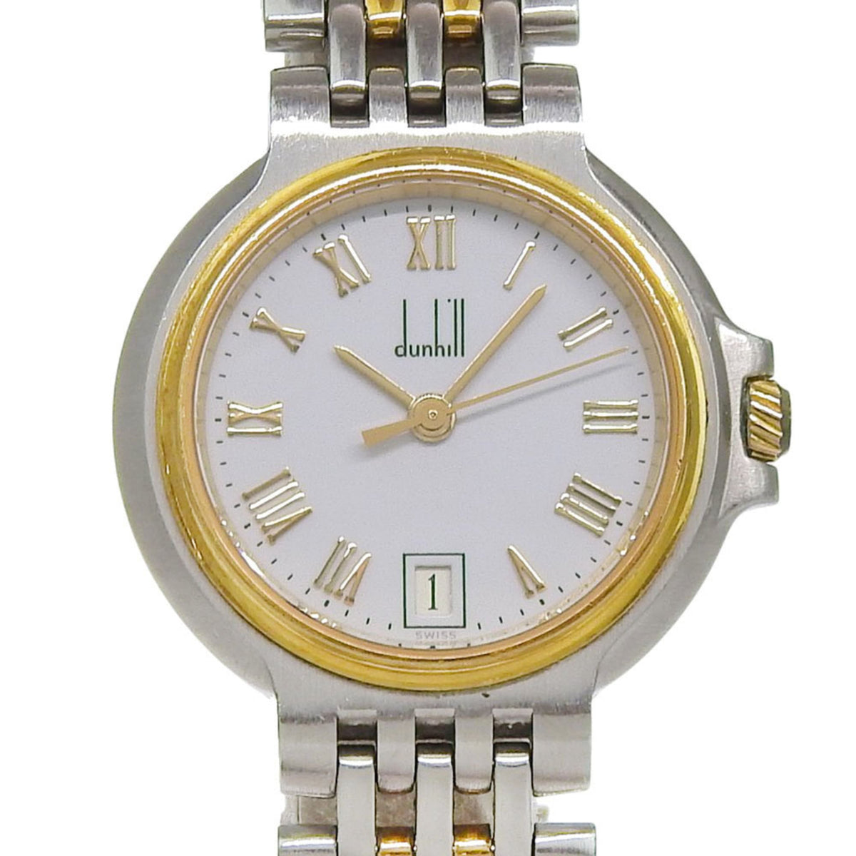 Dunhill Elite Date White Dial 18K Yellow Gold Stainless Steel 40.7g Quartz Battery Approx. 27mm Women's Watch — Good