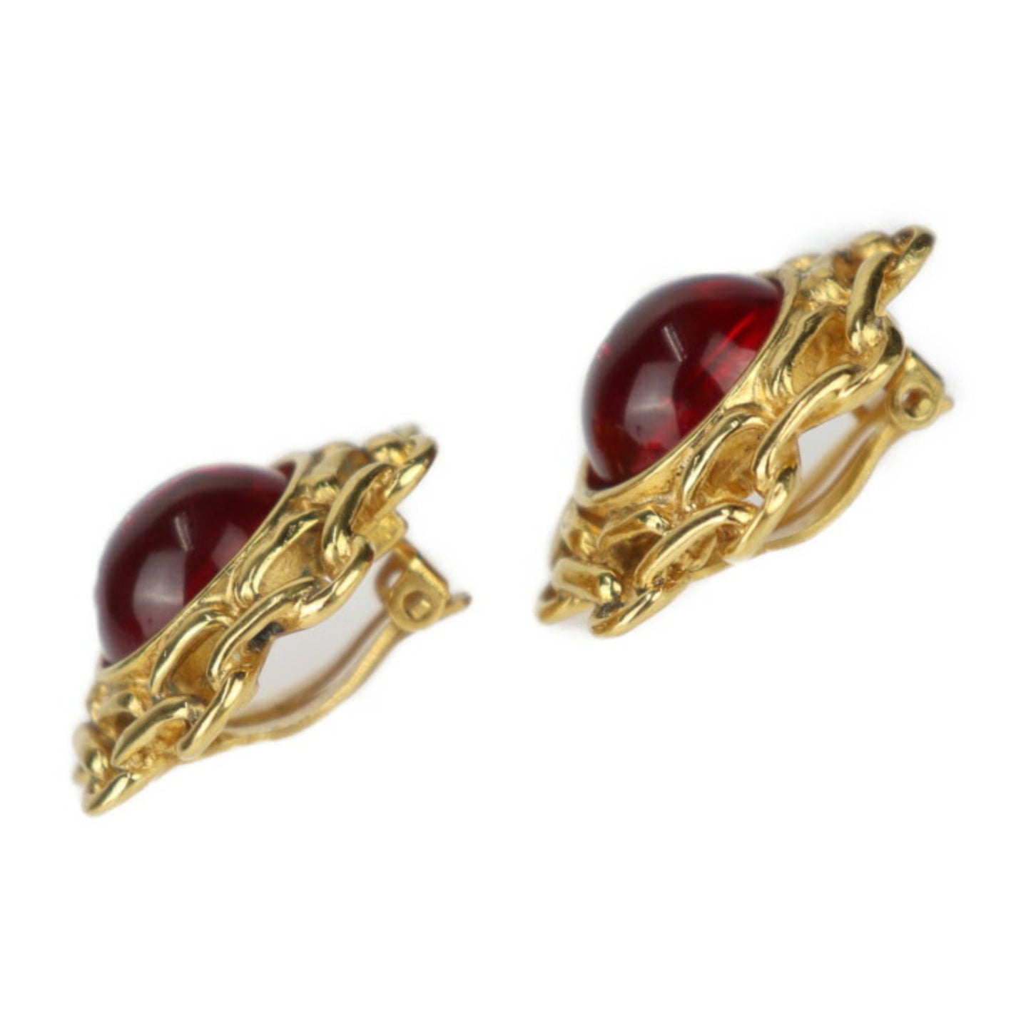 CHANEL Gripoa Round Earrings - Metal Bijou Gold Red Clip-on R2408113001026