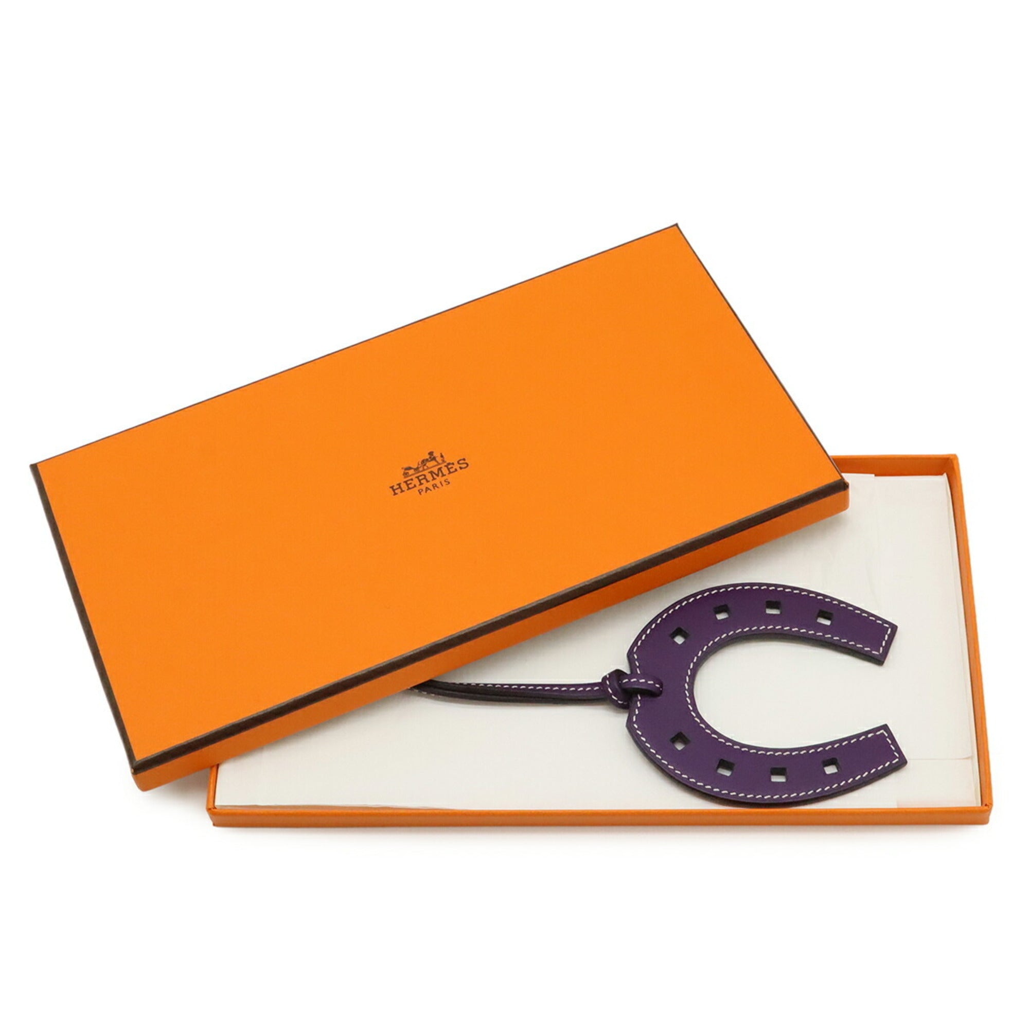 HERMES Paddock Horseshoe Accessory Bag Charm, Motif, Veau Swift Leather, Iris Purple — New - Store Return