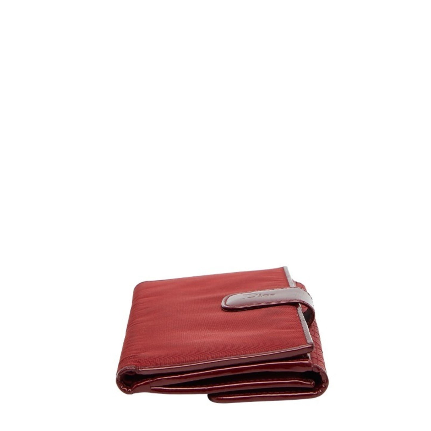 Christian Dior Dior Cannage Stitch Long Wallet Red Nylon Leather Women's