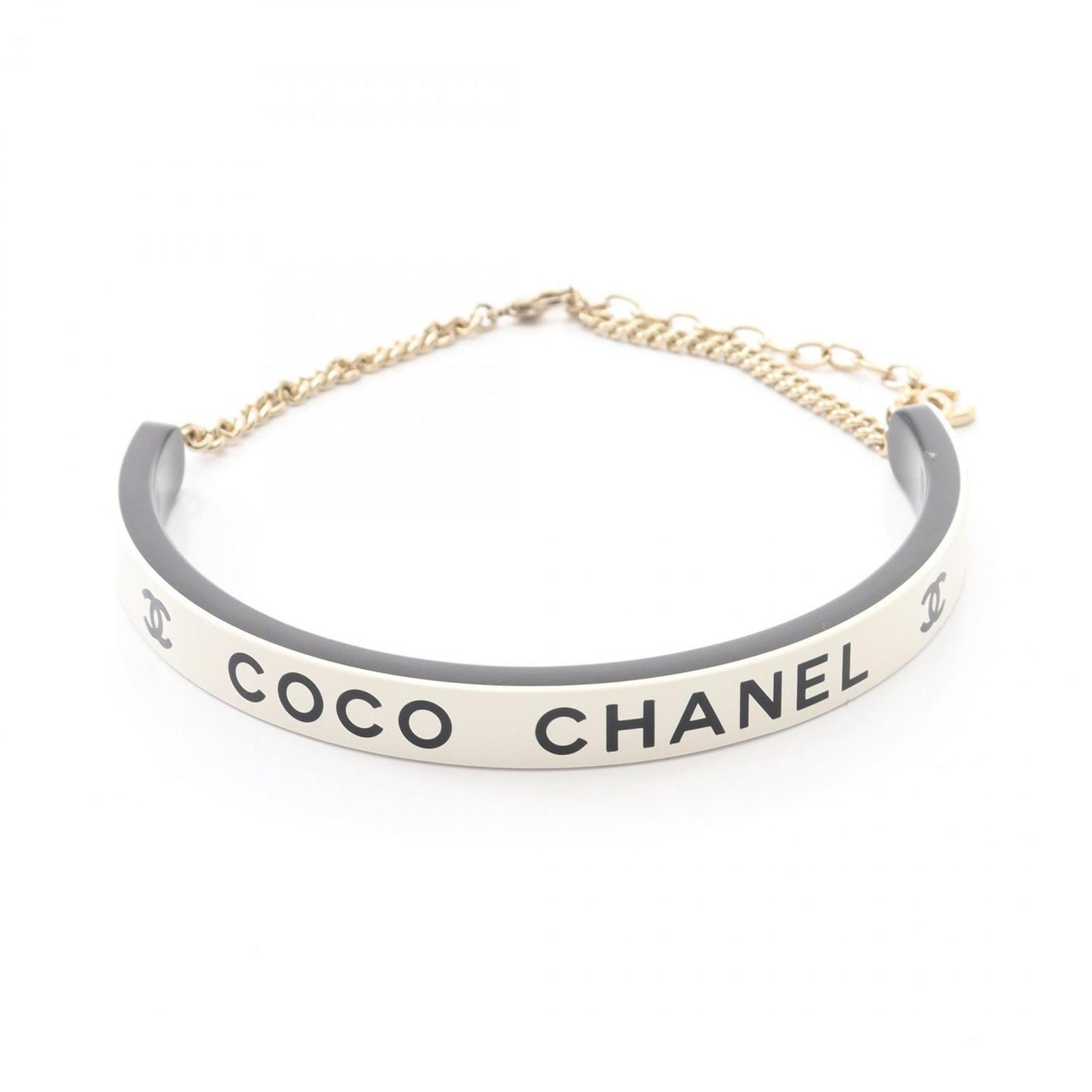 CHANEL Choker Accessory, GP (Gold Plated), Plastic, Women's, Gold, White, Black, B22S