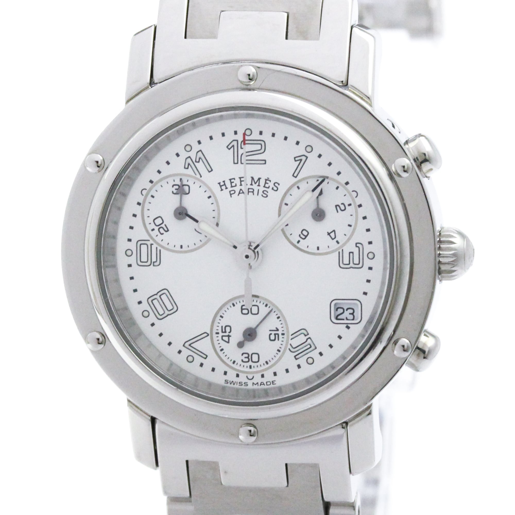 HERMES Clipper Chronograph Steel Quartz Ladies Watch CL1.310 Polished — Very Good