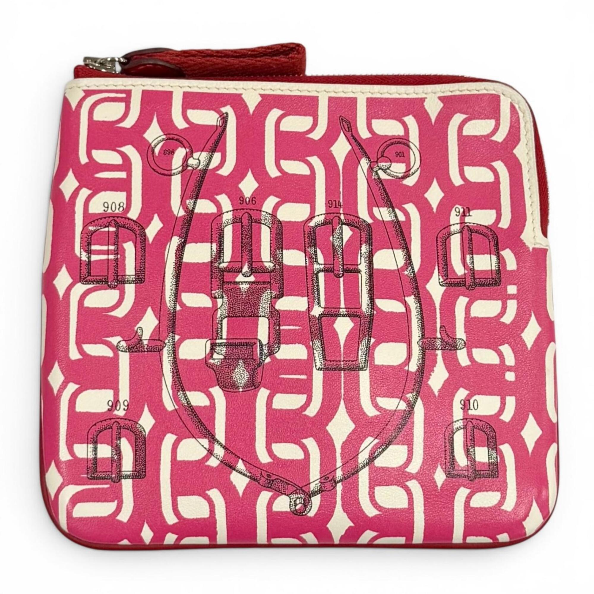 HERMES Carre Pocket Pink Veau Swift Round Zip Mini Pouch D Stamp Made in France Women's Comes with Box — Like New