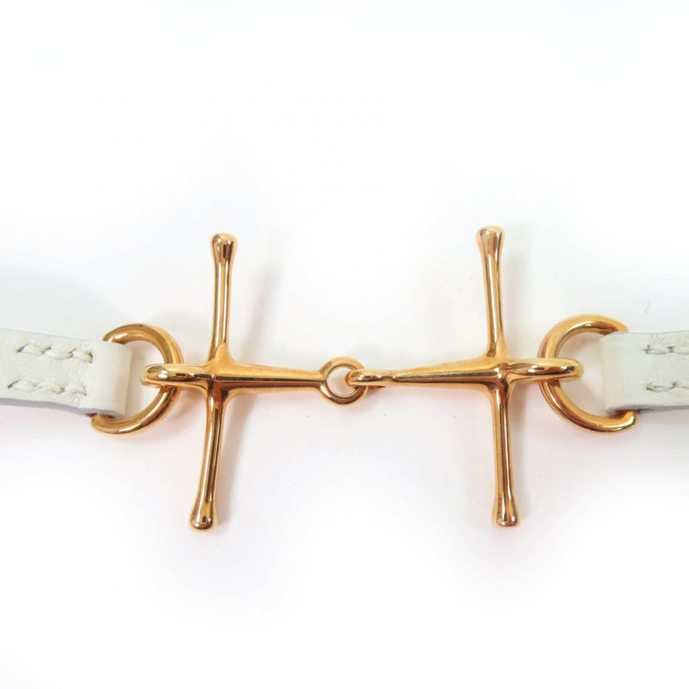 HERMES Mall Bracelet, Pink Gold Hardware, White Leather, T2, C Stamp, Box and Dust Bag Included, Made in France, Women's — Like New
