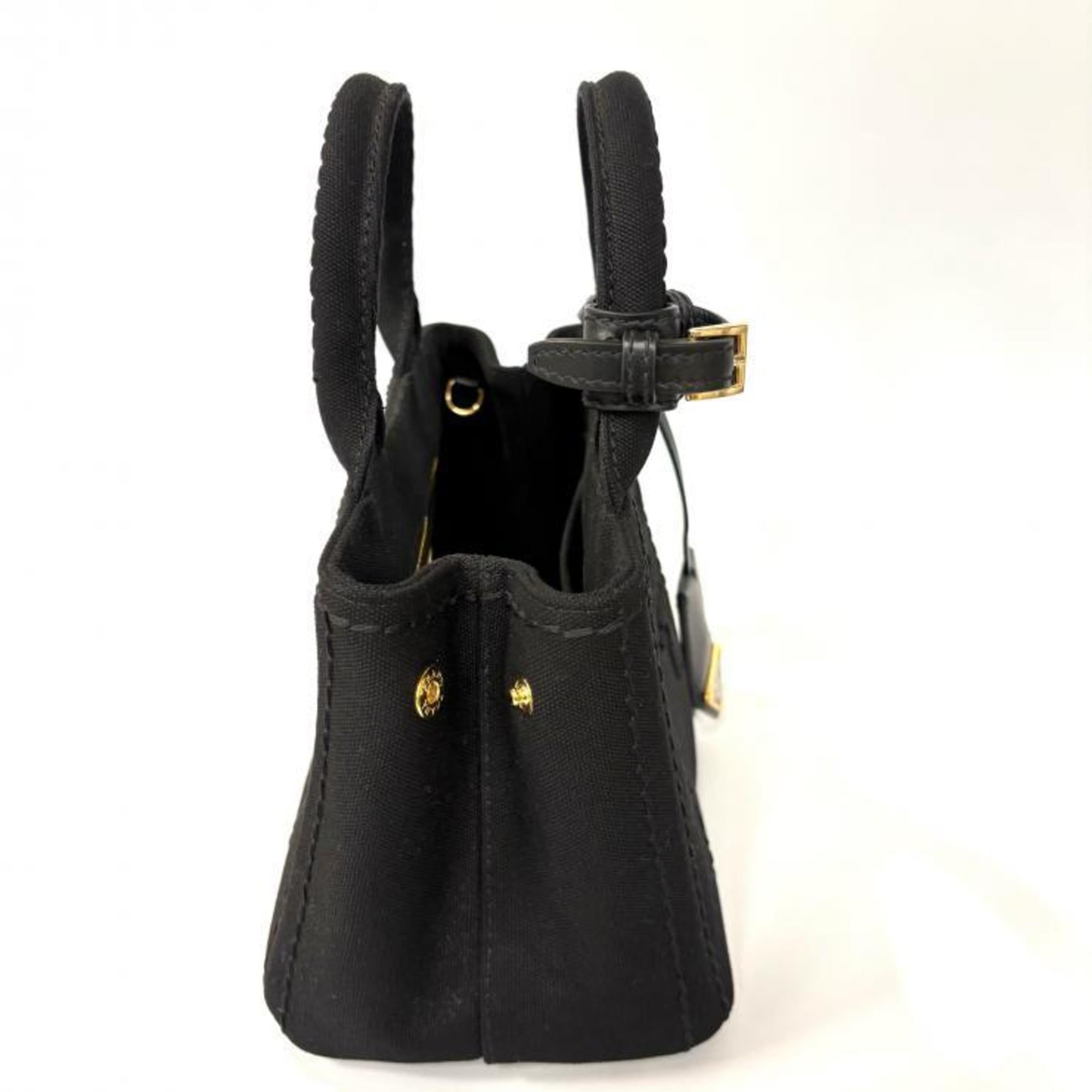 PRADA Canapa RICAMO 1BA038 Cotton Canvas Mini Handbag in Black, 2-Way Shoulder Bag, Prada