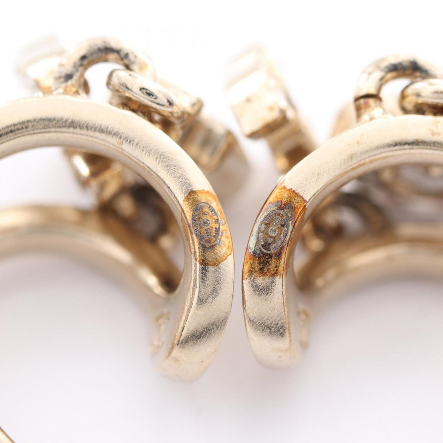 CHANEL Coco Mark Flower Hoop Earrings with Gold-Plated Rhinestones for Women