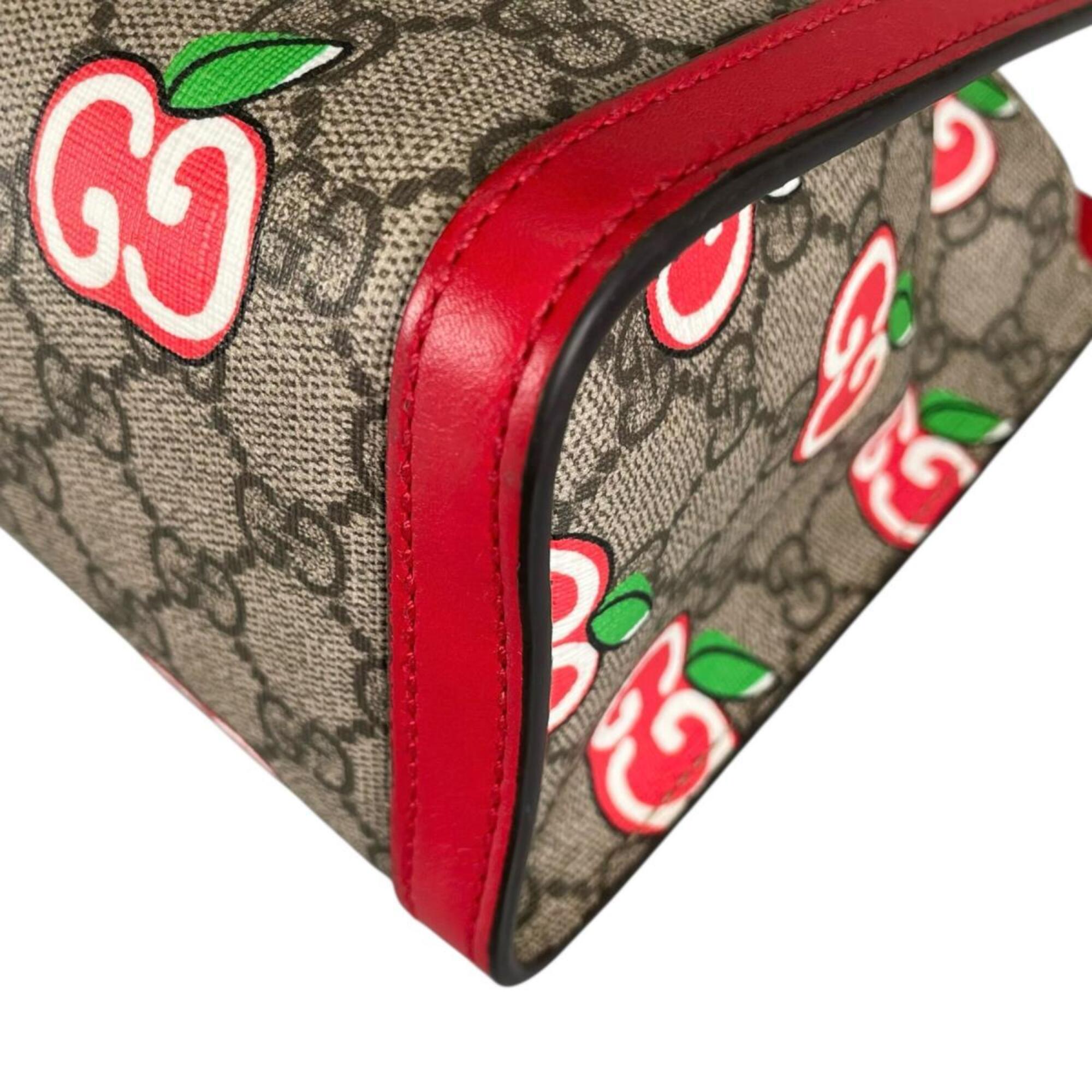 Gucci GG Apple Padlock Shoulder Bag, Canvas, 498156, Beige x Red Multicolor — Like New
