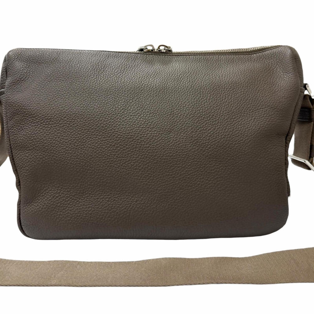 PRADA 2VH182 Vitello Daino Leather Triangle Logo Crossbody Shoulder Bag, Greige, Made in Italy, Men's — Like New