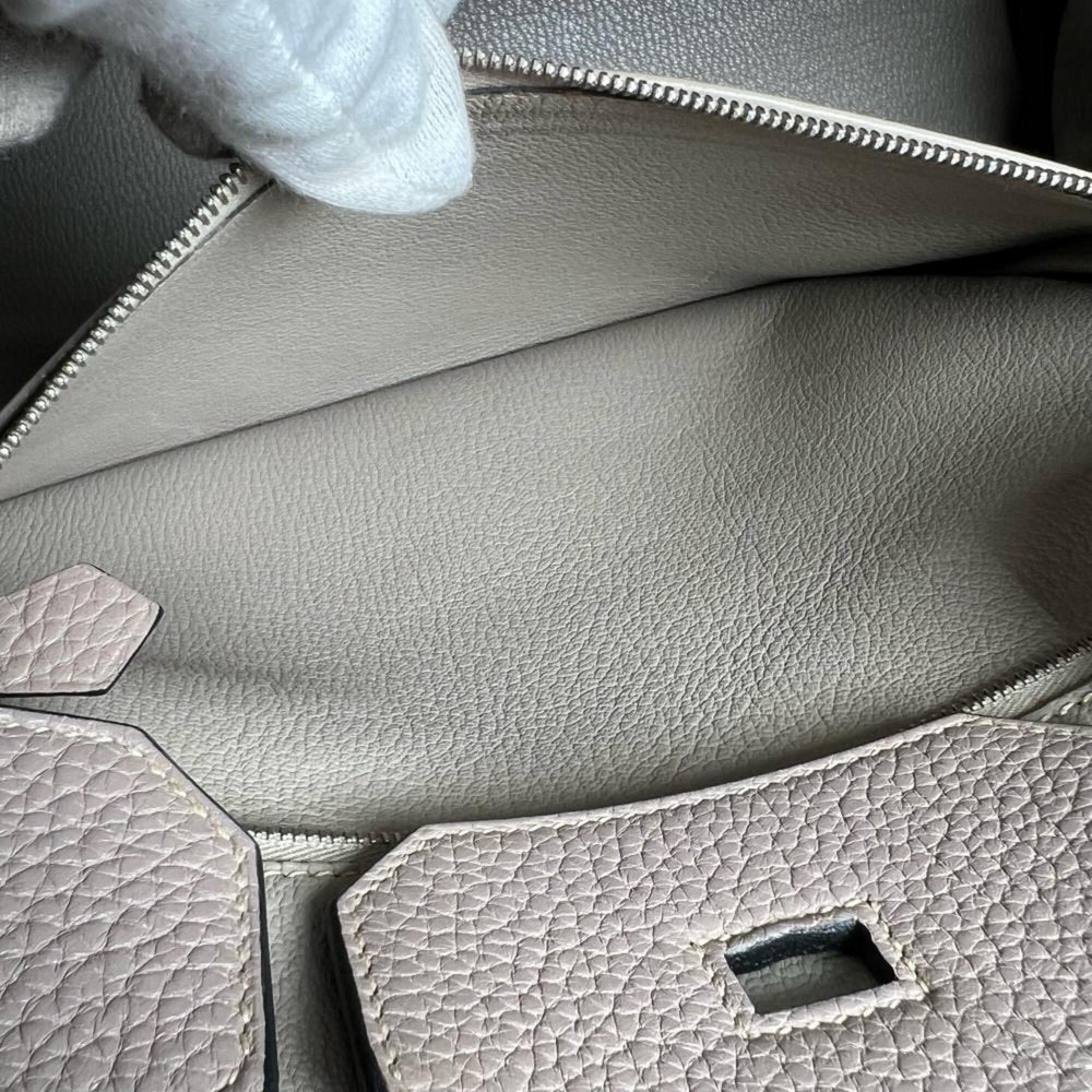 Hermes Birkin 35 handbag for women, with shield hardware, HERMES □P stamp, Taurillon leather, beige, 2012 model — Like New