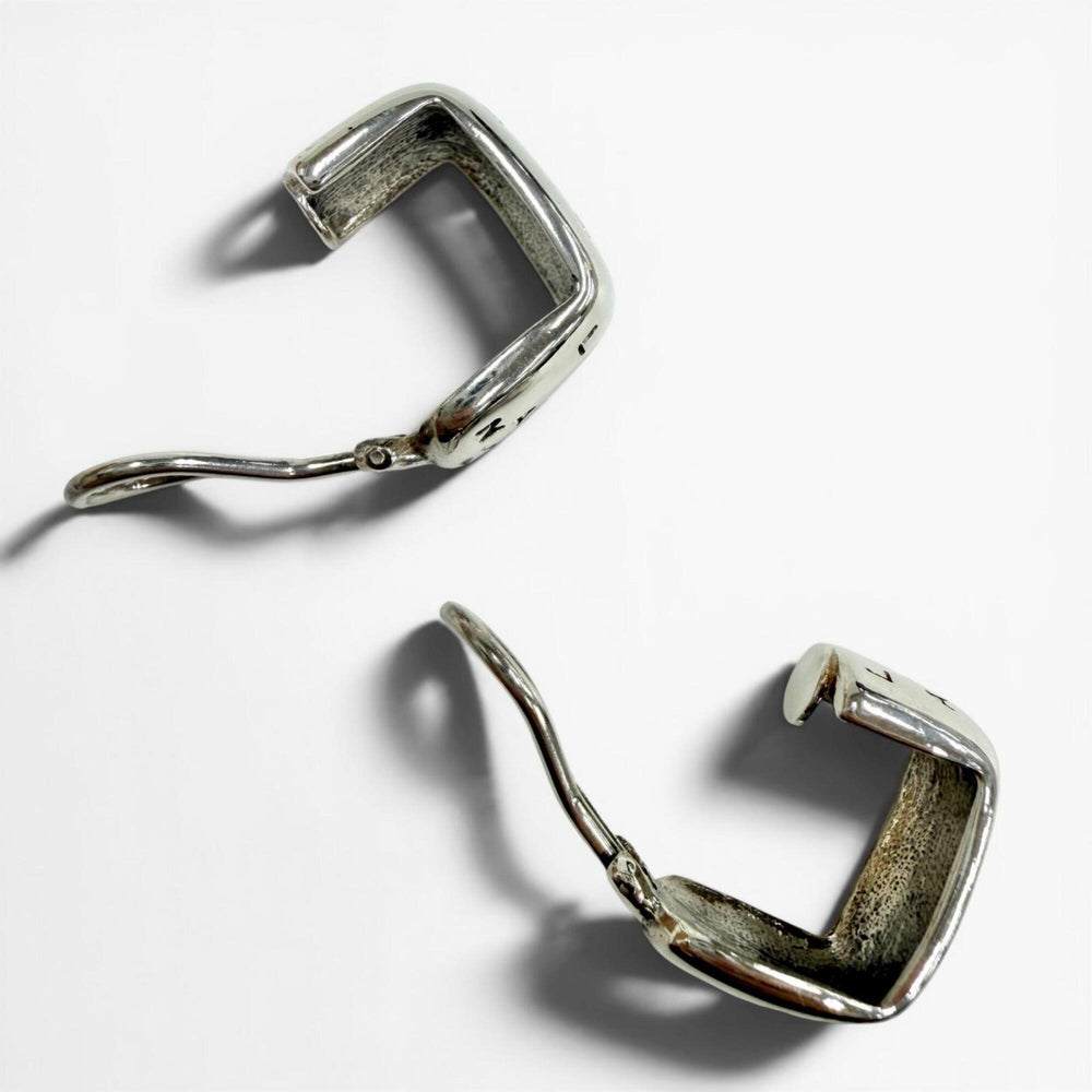 CHANEL Vintage 925 Sterling Silver Clip-On Earrings (for both ears), Logo Engraved, Weight 12.7g, Women's — Like New