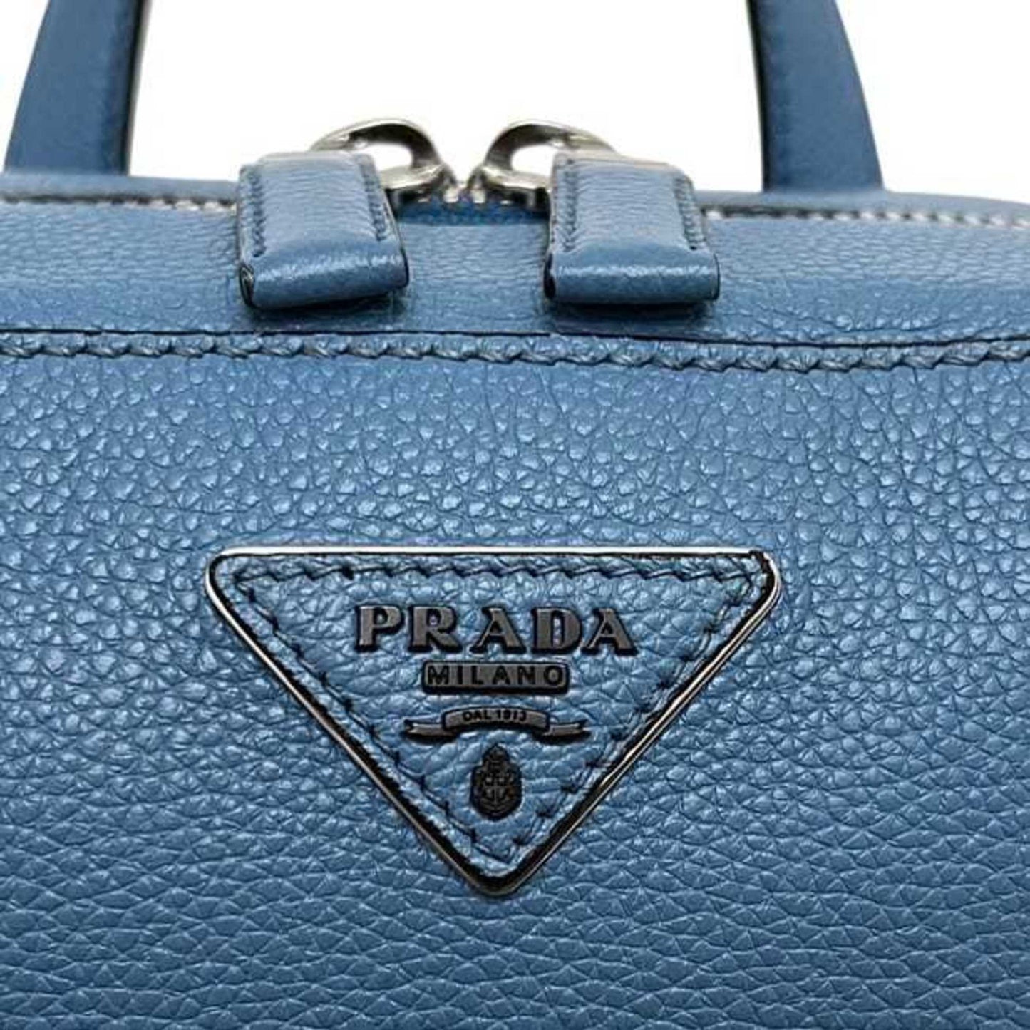 Prada Backpack f-24519 Light Blue 2VZ040 Leather Vitello Dino 56 10 PRADA Rucksack Triangular Plate Bag Men's Women's