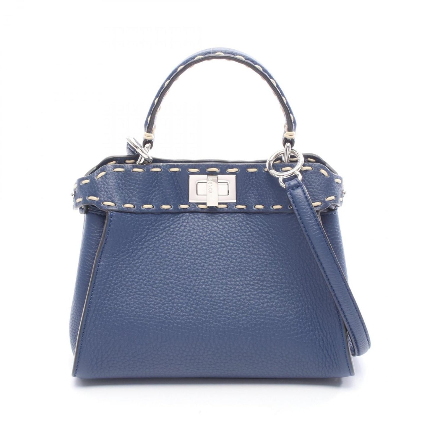 Fendi Mini Peekaboo Selleria Handbag, Leather, Women's, Blue, 8BN244