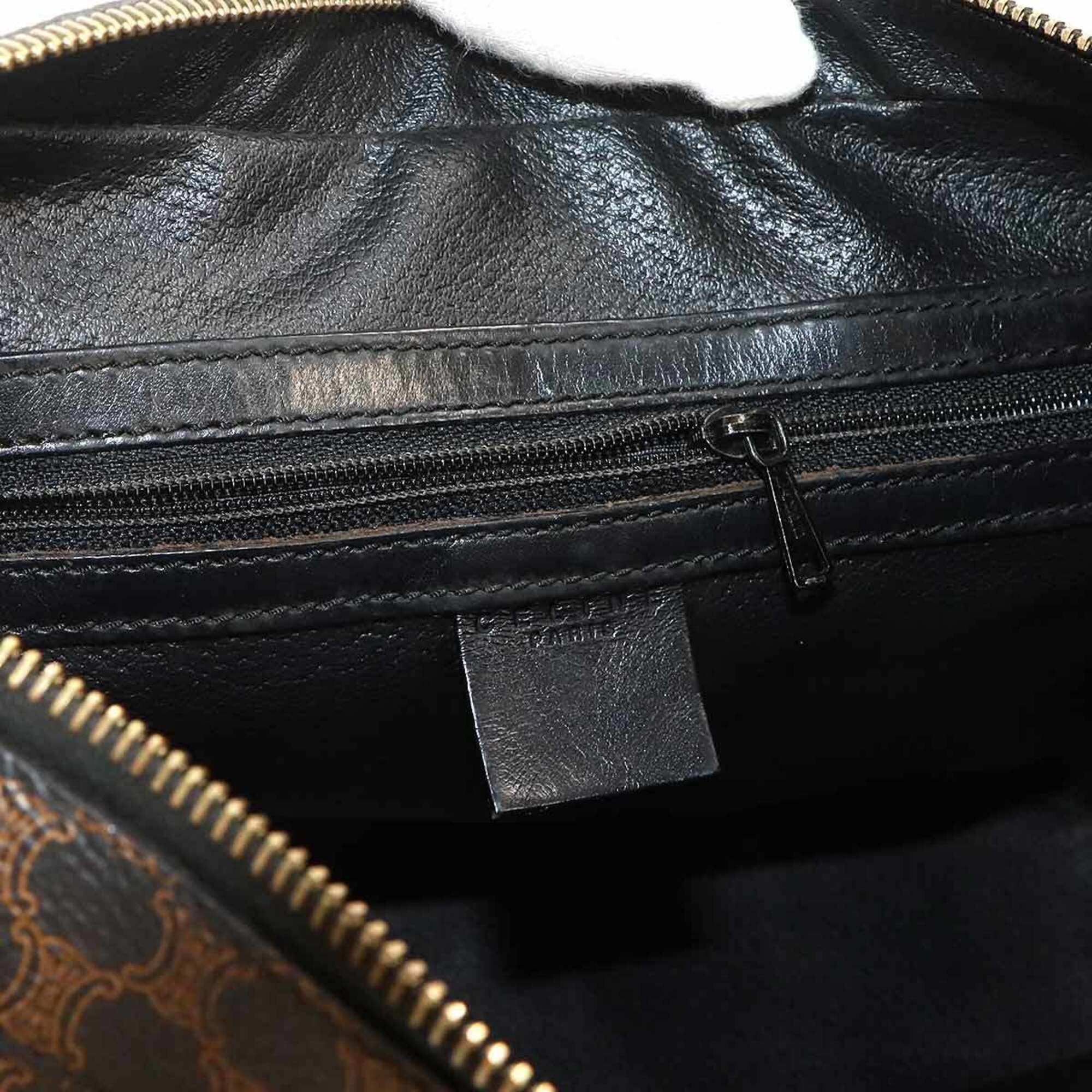Celine Macadam Handbag, Leather, Black/Brown, Gold Hardware, Shoulder Bag — Like New