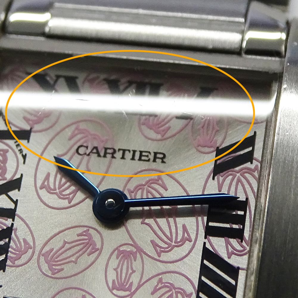 Cartier women's watch, Tank Française SM, 2006 Christmas limited edition, quartz movement, stainless steel (SS), W51031Q3, silver and pink — Good