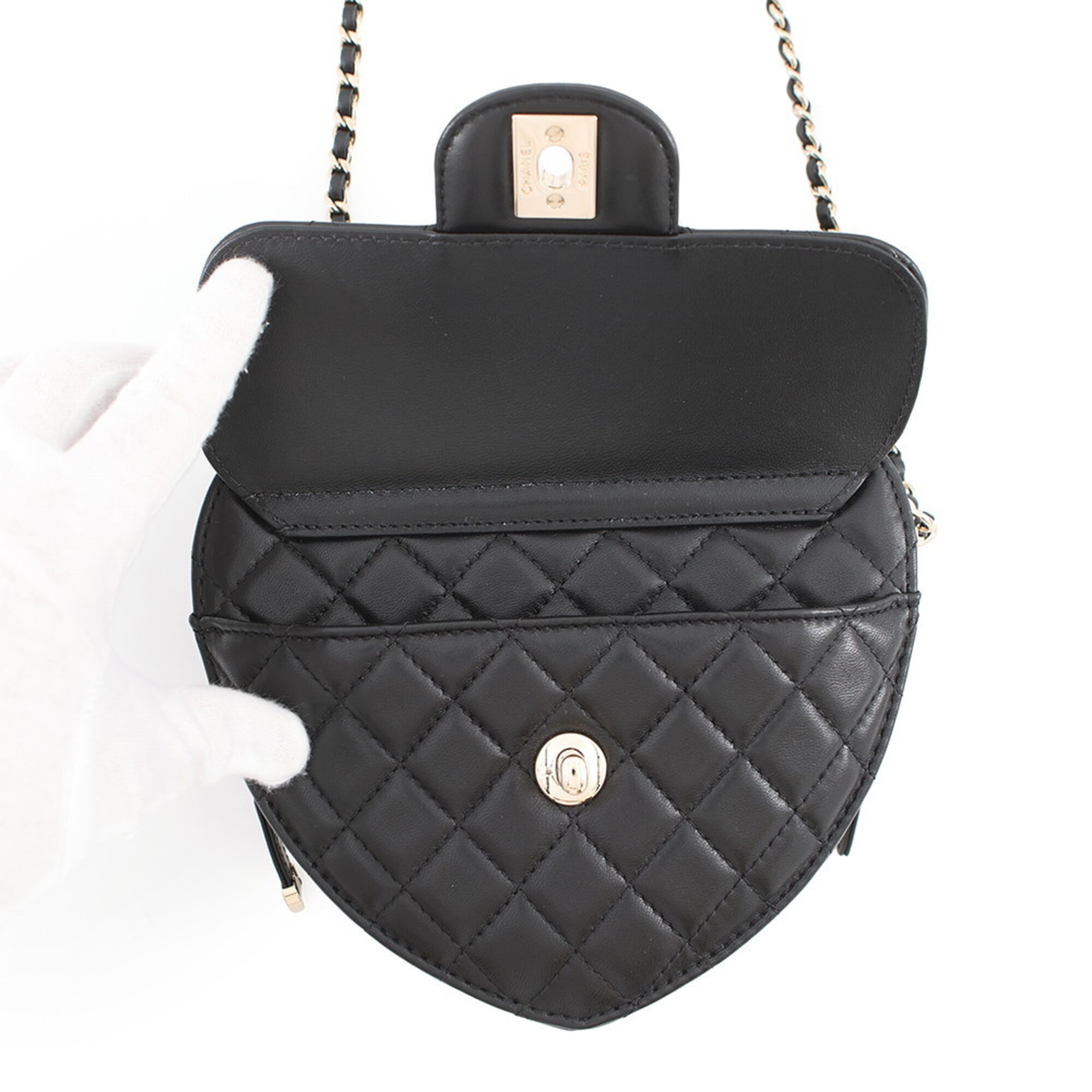 Chanel Chain Shoulder Bag Matelassé Coco Mark Heart Lambskin AS5764 CHANEL Black Handbag Women's — Like New