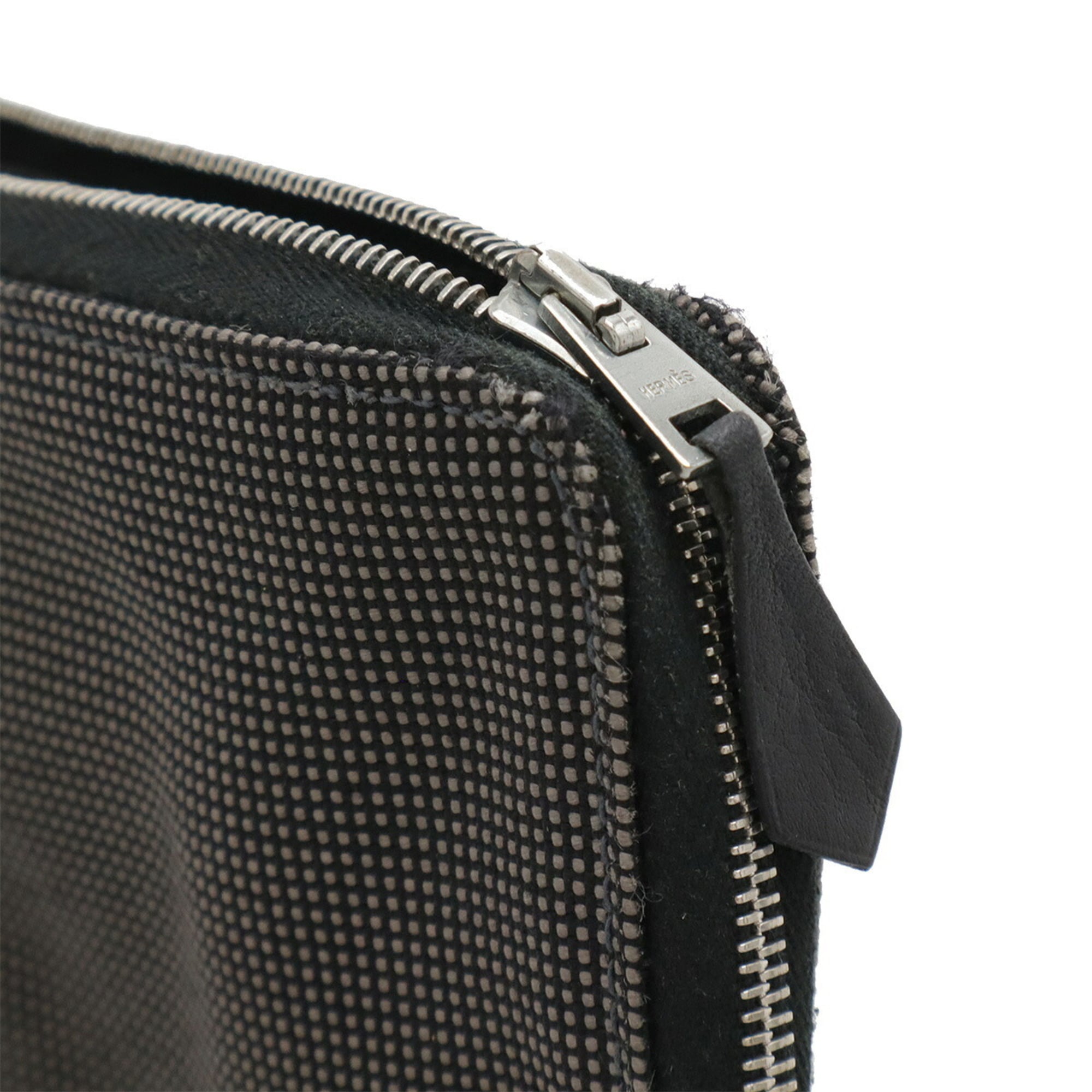 HERMES Air Line Purse GM Round Long Wallet Passport Case Canvas Gray