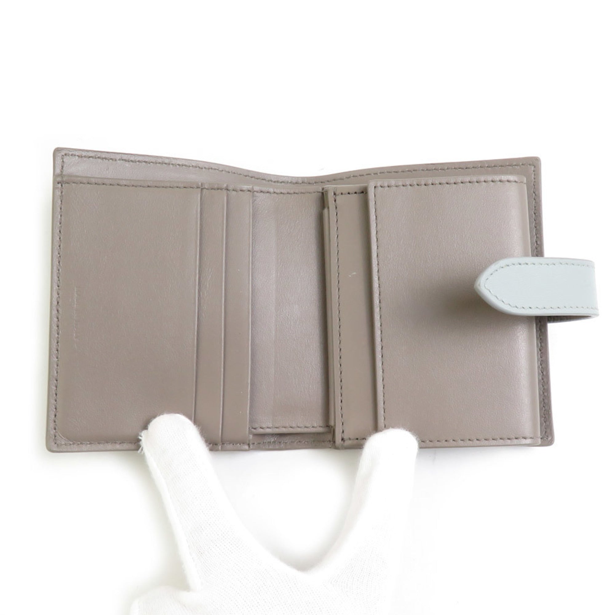 CELINE Bi-fold wallet Leather Greige x Blue-Grey Women's 55988g